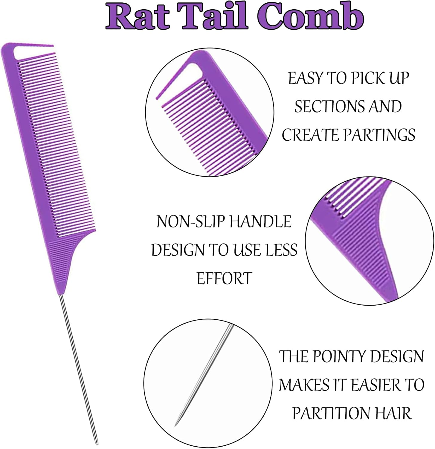 3Pcs Styling Hair Brush Set, Rat Tail Comb, Double-Sided Edge Brush, Bristle Hair Brushr for Women Man, Purple - Pink image number 7