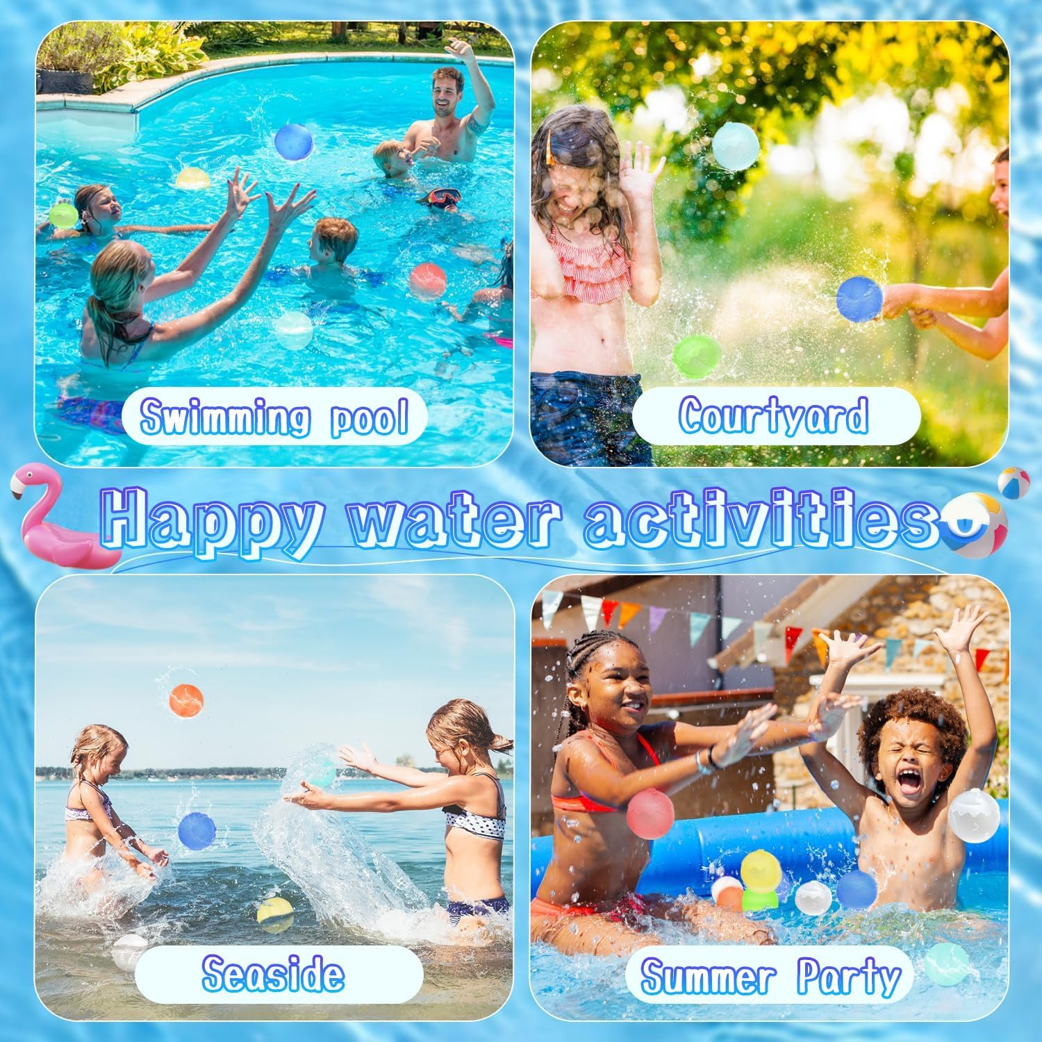 8Pcs Reusable Water Balloons, 6 Color Silicone Self Sealing Water Balls, Water Toys for Kids and Adults, Soft Water Bombs Fun Outdoor Beach Bath Water Toys Summer Swimming Pool Party Supplies image number 5