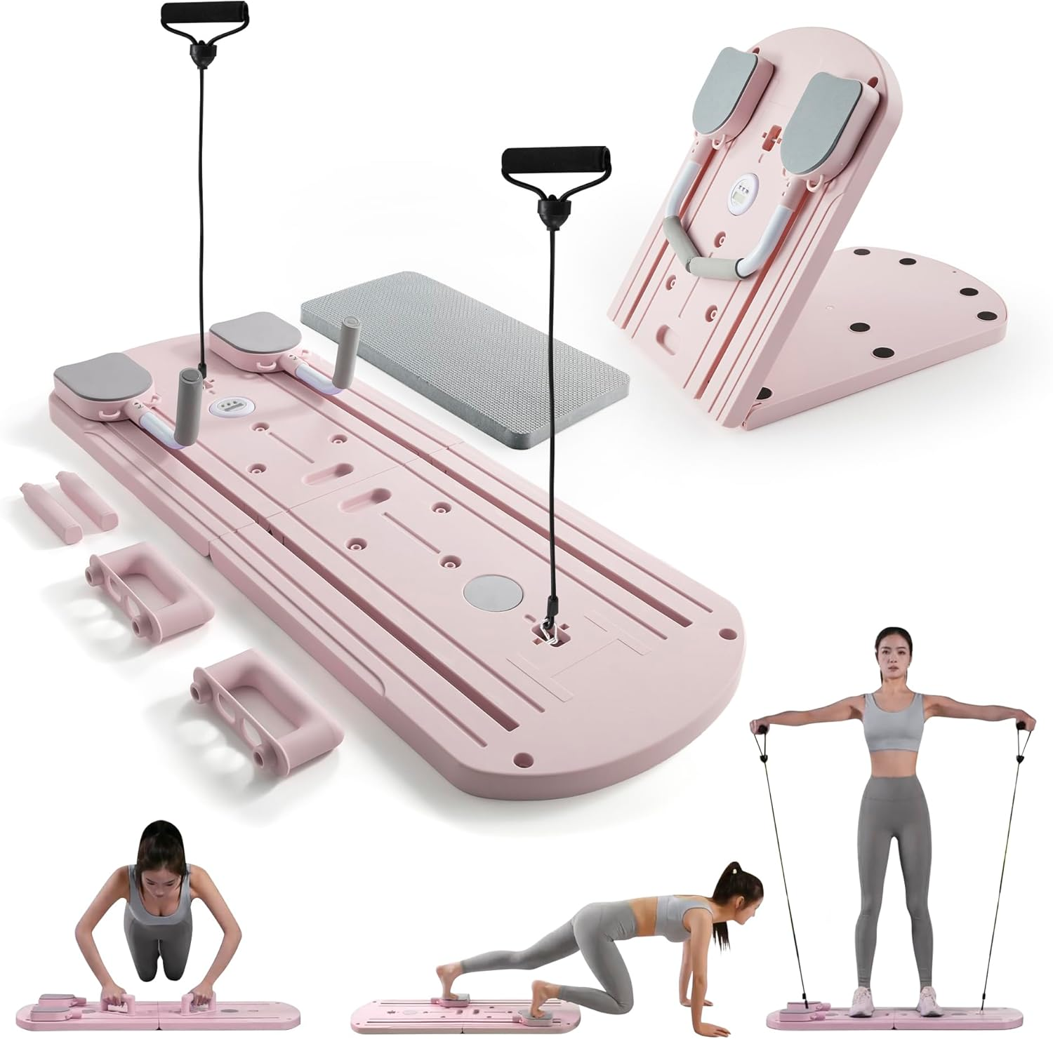 Myga Pilates Reformer Machine - Foldable Pilates Board with Rebound Ab Roller, Resistance Bands, Push up Bars & LED Counter for Full Body Workout - Multifunctional for Home, Gym & Travel