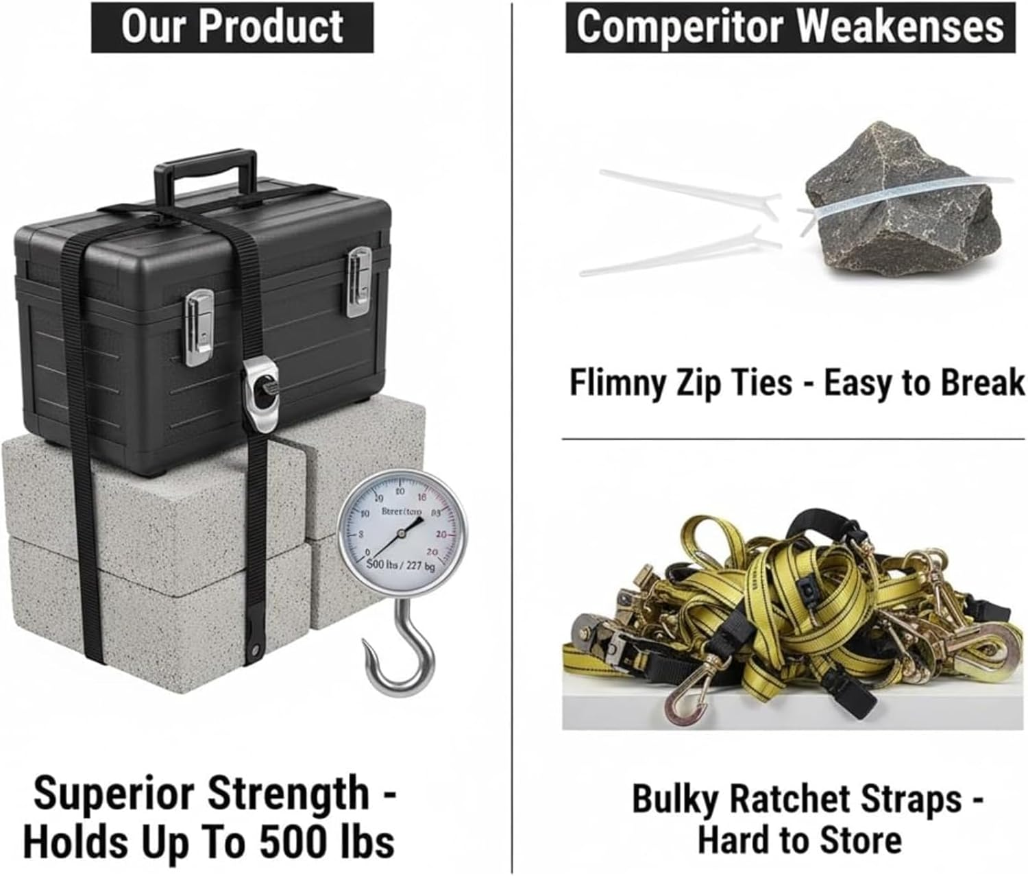 Heavy-Duty Stainless Steel Grip Lock Straps, Reusable Adjustable Locking Belt with Metal Buckle, Strong Ratchet Tie down Straps for Luggage, Cargo, Bikes, and Daily Use (6Pcs) - 4Pcs image number 4