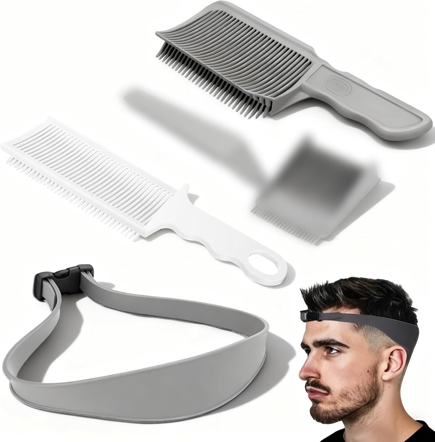 Set of 4 Hair Cutting Aid, Hair Cutting Comb for Men Set Hair Cutting Stencil Silicone Barber Comb Adjustable Hair Cutting Aid for Hair Cutting Yourself image number 4