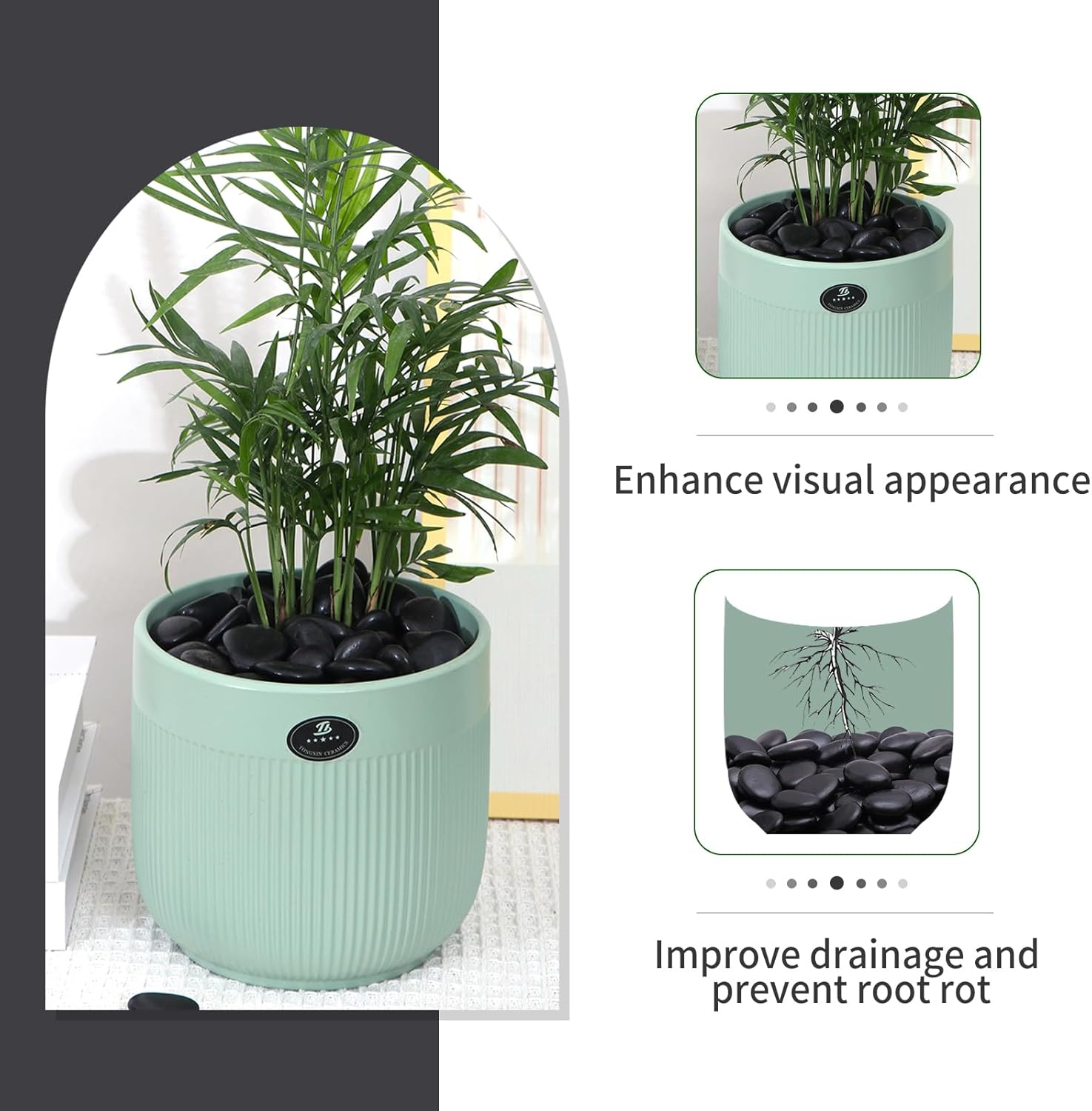 Calofulston 2.2LB Black Rock, Small River Stones Pebbles for Plants, Vases, Landscaping, Highly Polished Decorative Rocks, 1-1 3/4 Inch