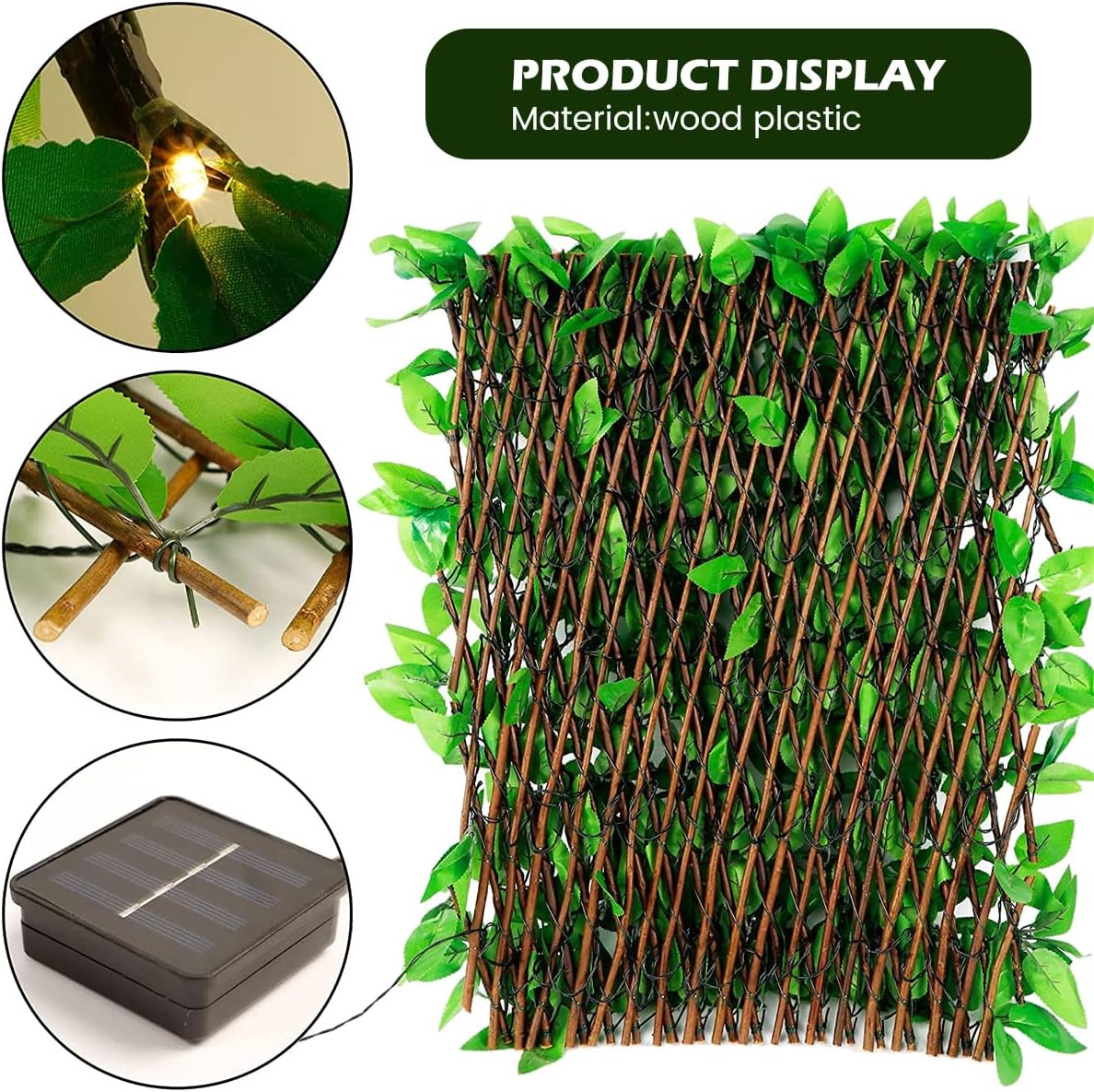 HSHGZSR Expandable Fence Privacy Screen with Solar String Lights Violet Hedges Backdrop Decor Faux Trumpet Flower Fence Screen for Patio Garden Balcony Backyard image number 2