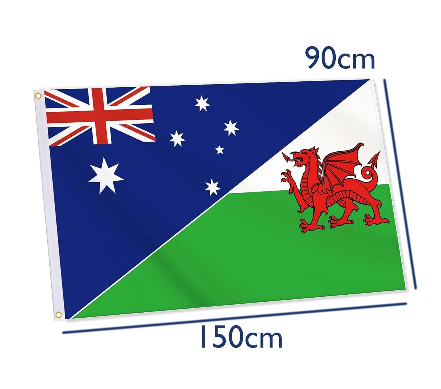 Welsh Flag,3X5 FT Wales Flag,36X60 Inch Large Digitial Double-Printed Durable 150D Thick Polyester Decorations with 2 Brass Grommet image number 1