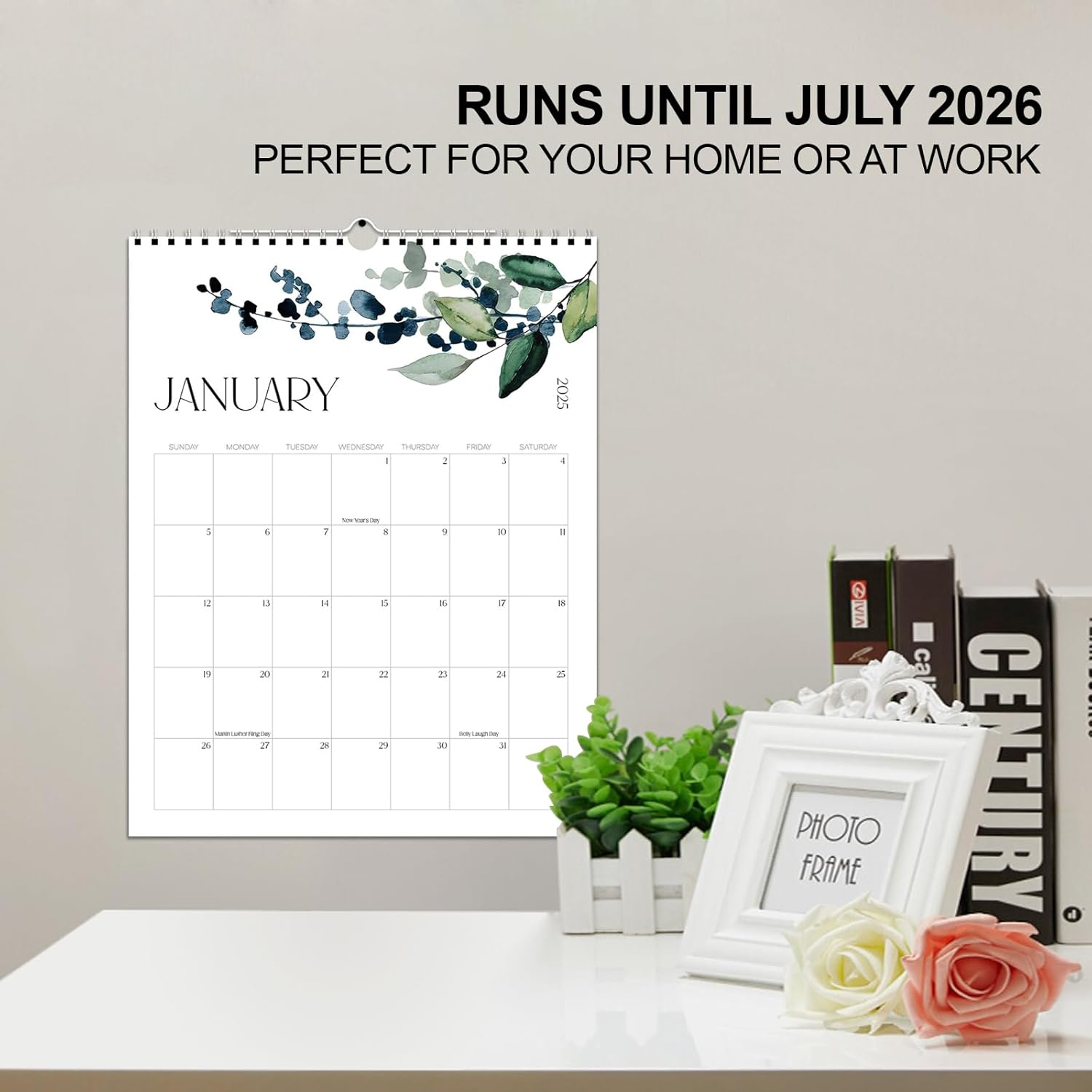 Beautiful Aesthetic COZY CORE Wall Calendar - Perfect Modern Greenery & Office Planner, 14.5"X11.5" for Easy Organizing (2025-2026 Green Leaf) image number 2