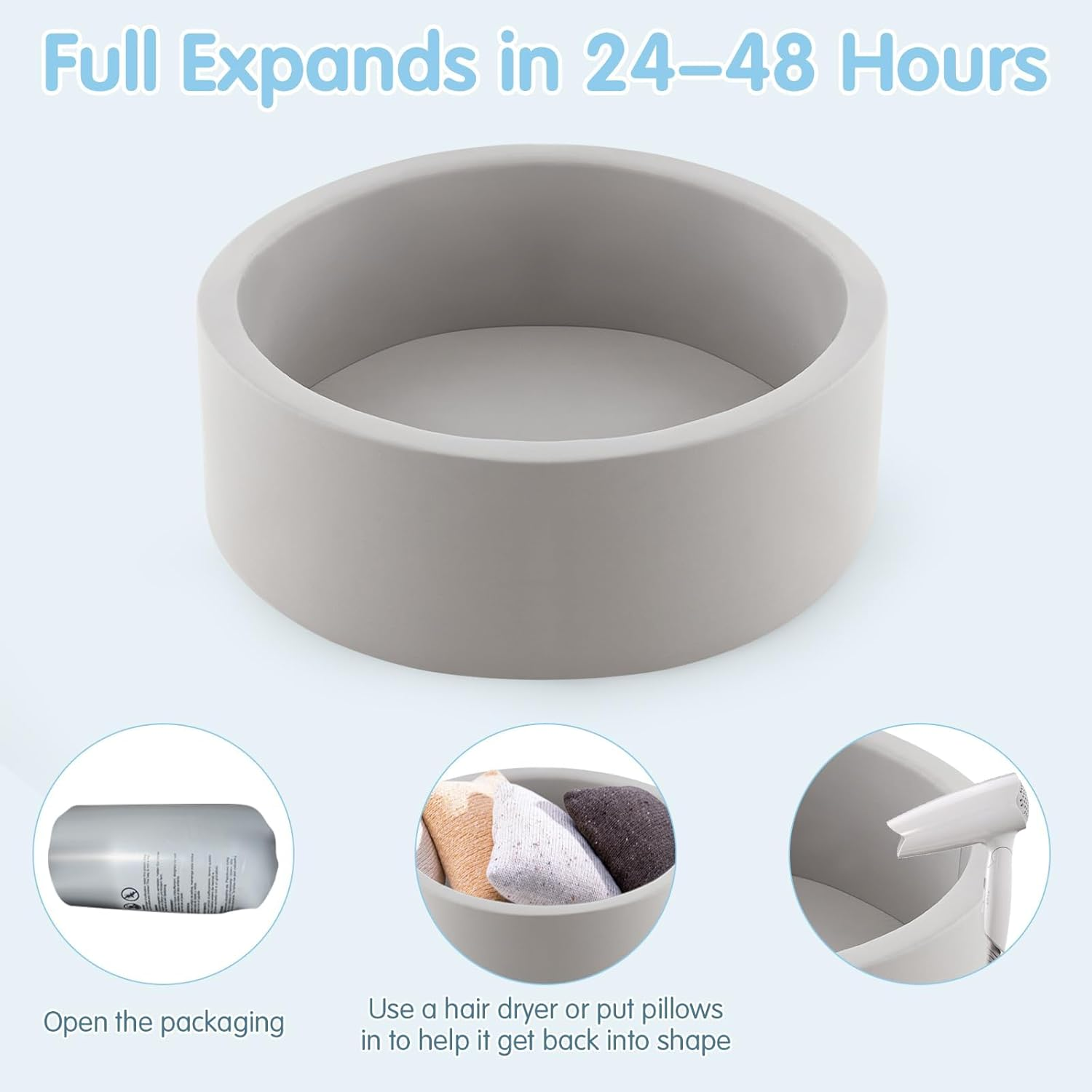 INFANS Foam Ball Pit for Toddlers with 200 Balls, 90X30Cm Large round Ball Pool Playpen with Soft Memory Sponge Pad, BPA Free Kids Babies Indoor Outdoor (Gray) image number 3