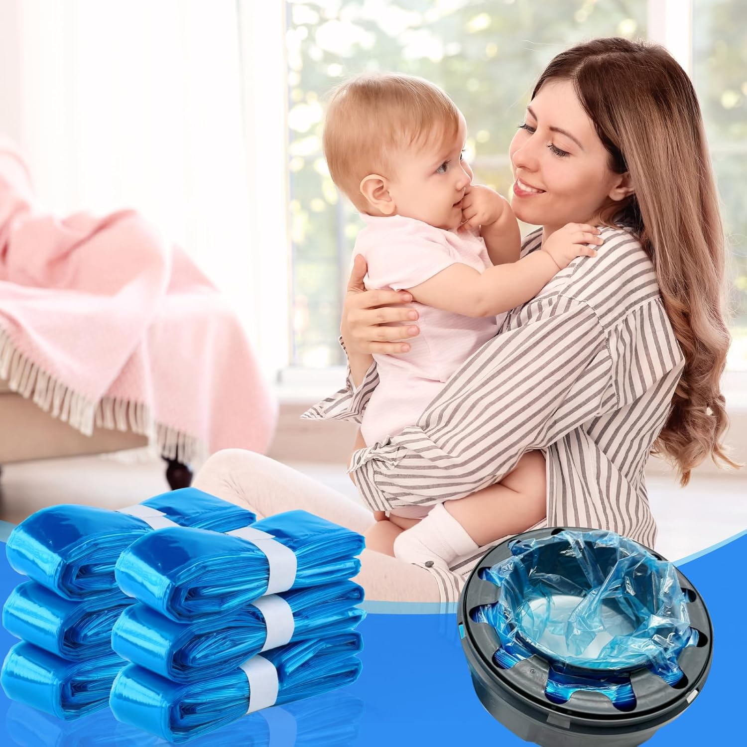 6Pcs Nappy Bin Refill, Diaper Refill Liners, 4.5M Nappy Bag, Nappy Disposal Bags, Diaper Bin Pail Disposal Bags, Compatible Diaper Pail Refill Bag image number 2