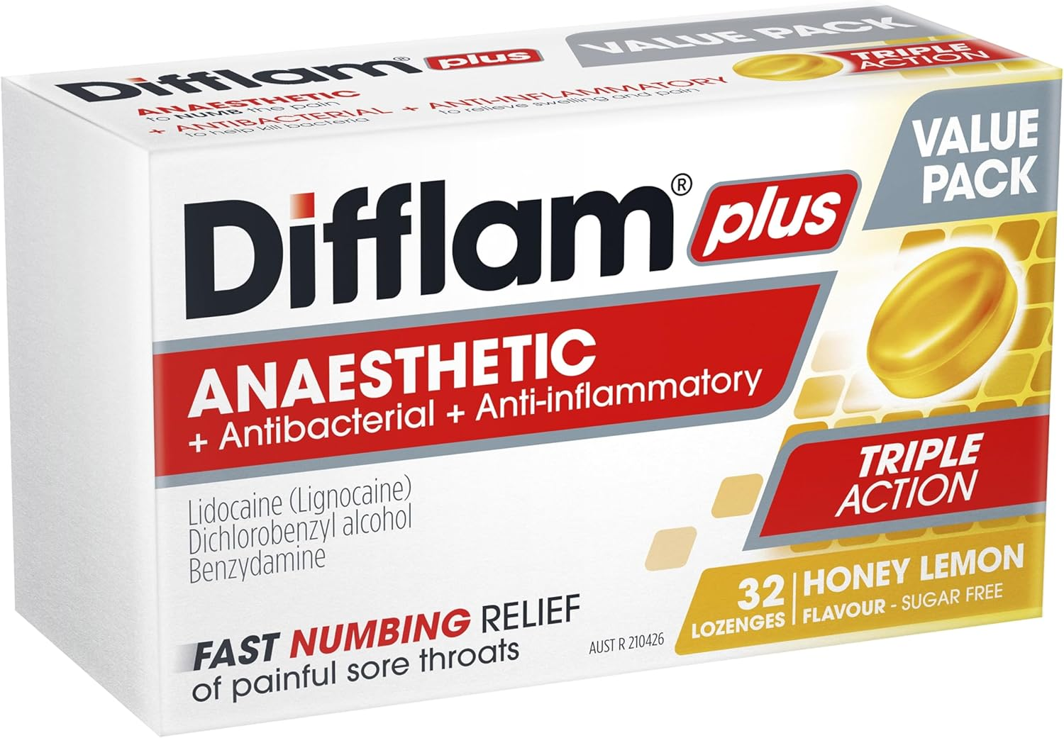 Difflam plus Anaesthetic Honey and Lemon 32 Lozenges image number 2