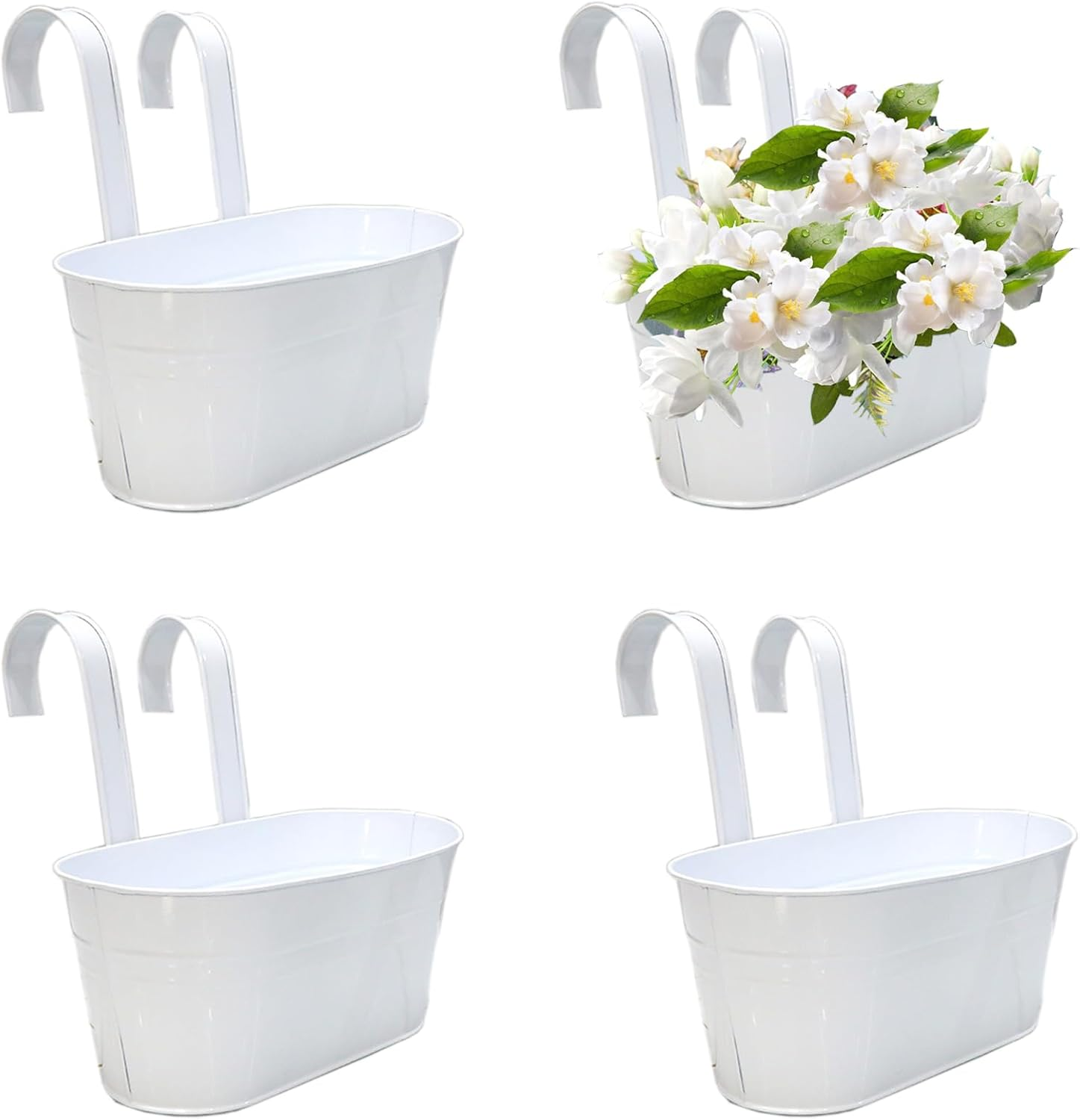 4 Pcs Balcony Railing Planters, Porch Fence Railing Planters, Metal Iron Hanging Flower Pots Fence Planters for Outdoor Plants and Flowers with Detachable Hooks image number 2