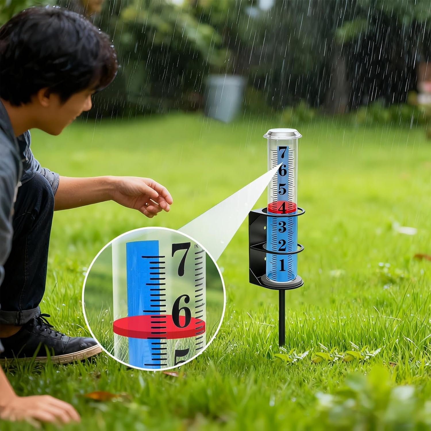 Rain Gauge with Stake - Freeze Proof Large Font Tube Meter - Outdoor Rain Gauge for Garden - for Weather-Enthusiast Gardener Farmer Patio Balcony Greenhouse Terrace Lawn Courtyard image number 4