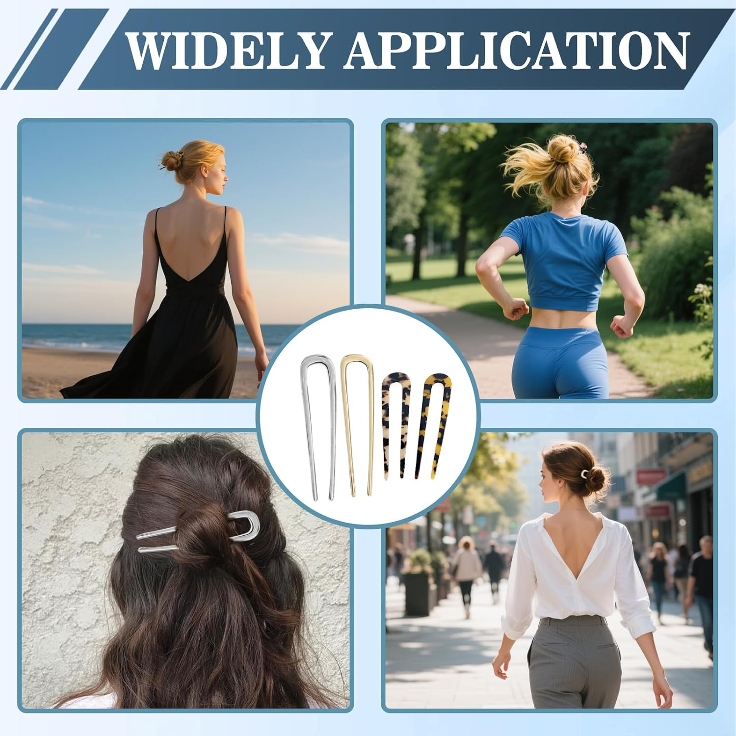 Pack of 4 U-Shaped Hair Pins, French Hair Pins, French Hair Clip, Metal Clip, Delicate Hair Accessories, Hairstyle Accessories, Bun Pins for Hair, Gold and Silver Hair Clips for Women and Girls image number 3