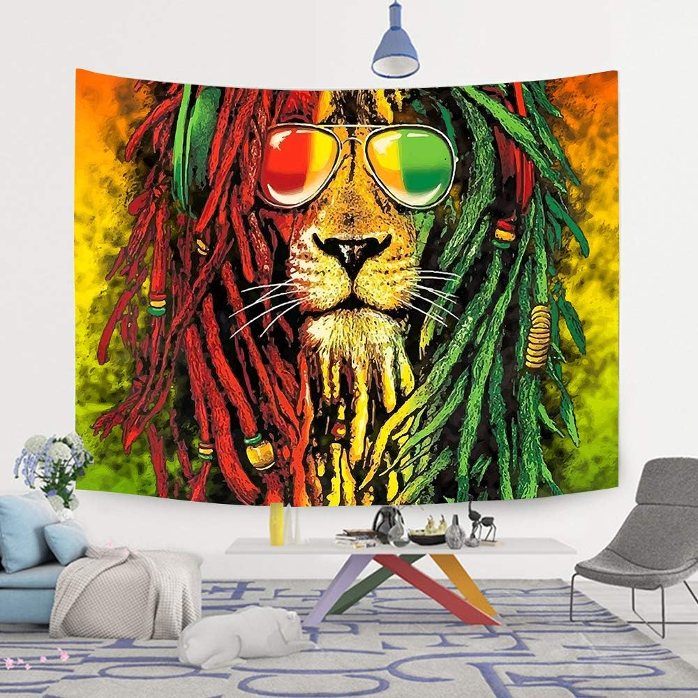 Simsant Rasta Rastafarian Tapestry Lion Head Bob Tapestry Wall Hanging Backdrop for Living Room Bedroom Dorm Psychedelic Decor Tapestry (80"X60")