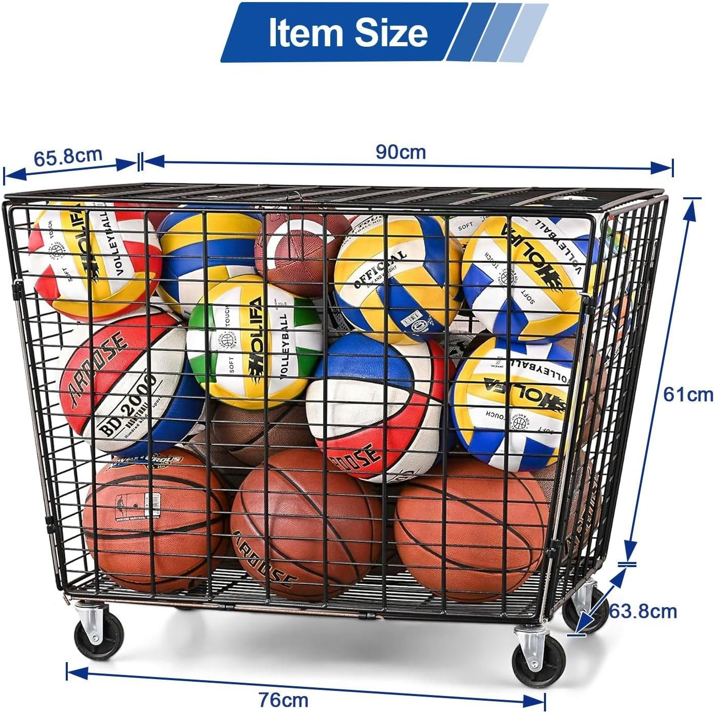 Genki Large Sports Ball Storage Cart Lockable Bin Cage Sports Equipment Organiser for Basketball Football Toys Holder Rack Garage Gym image number 1