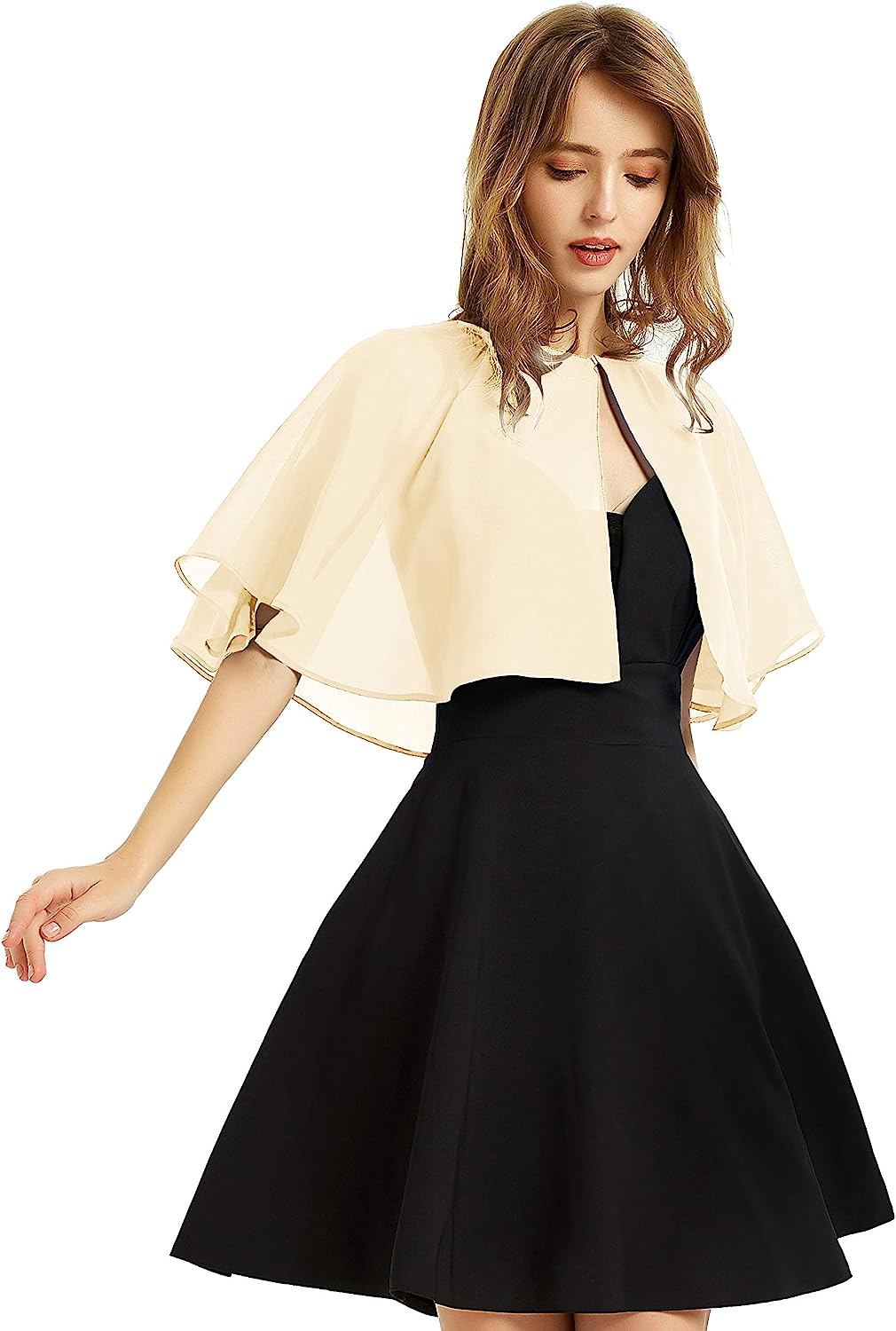 Soft Chiffon Shawl Wraps Shrug for Evening Wedding Women Accessories ( - Black image number 5