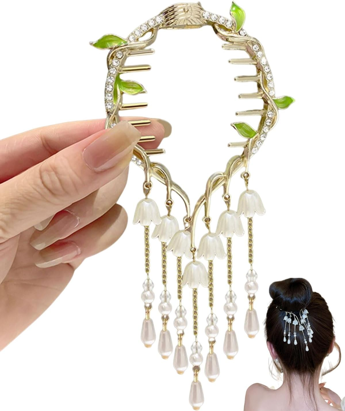 TPZORJX Women'S Hair Accessories, Hair Clip, Tassel Pill Hair Clips, Women'S Fashionable Elegant Hair Clip, Ponytail Buckle, Vintage Flowers, Beads, Hair Clips for Women, Girls, Hair Clip, Lily of The image number 5