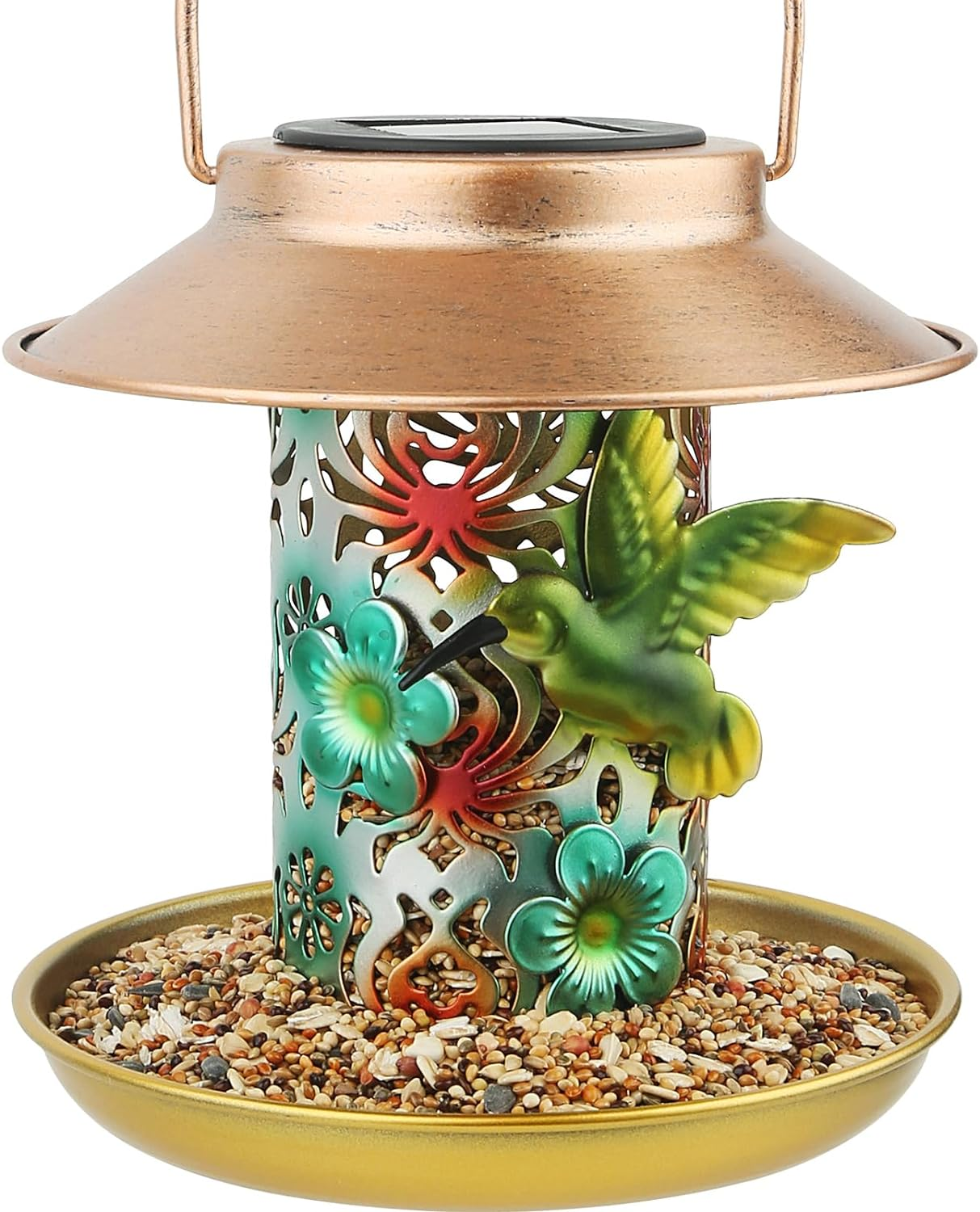 PENXUA Solar Bird Feeder for Outdoors Hunging, Gifts for Mom Grandma Women, Metal Waterproof outside Wild Bird Feeders,Cardinals Feeders, Gifts for Bird Lovers, Lantern Light, Garden Decoration image number 5