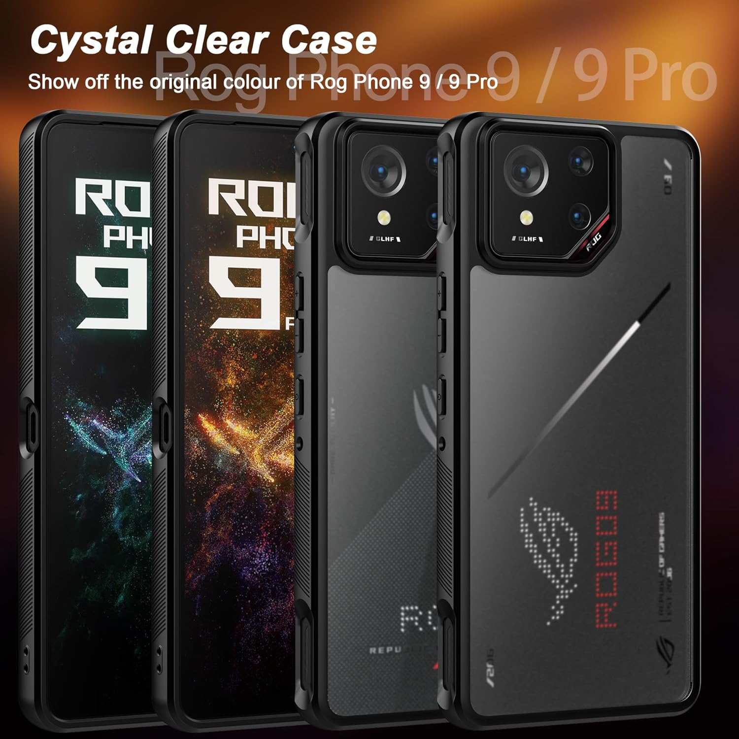 Foluu Asus ROG Phone 9/9 Pro 2024 Case, Back Transparent Matte PC Hard Shell Shockproof Case for Asus ROG Phone 9/9 Pro 2024 (Black) - Clear image number 4