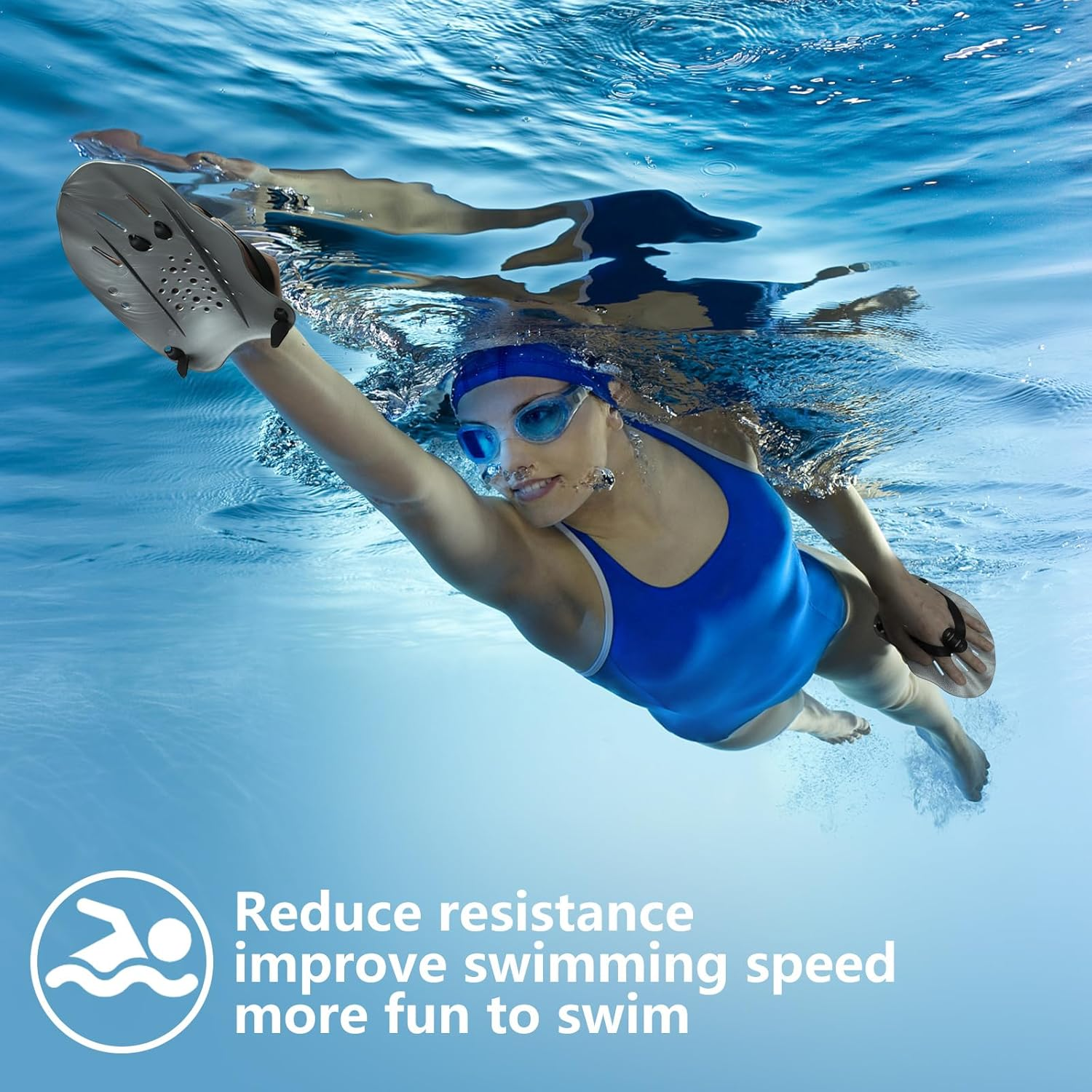 Hianjoo Swimming Hand Paddles for Adult and Junior (1 Pair), Power Strength Train Swim Fins Pool Exercise Swimming Accessories for Novice and Professional Use image number 4