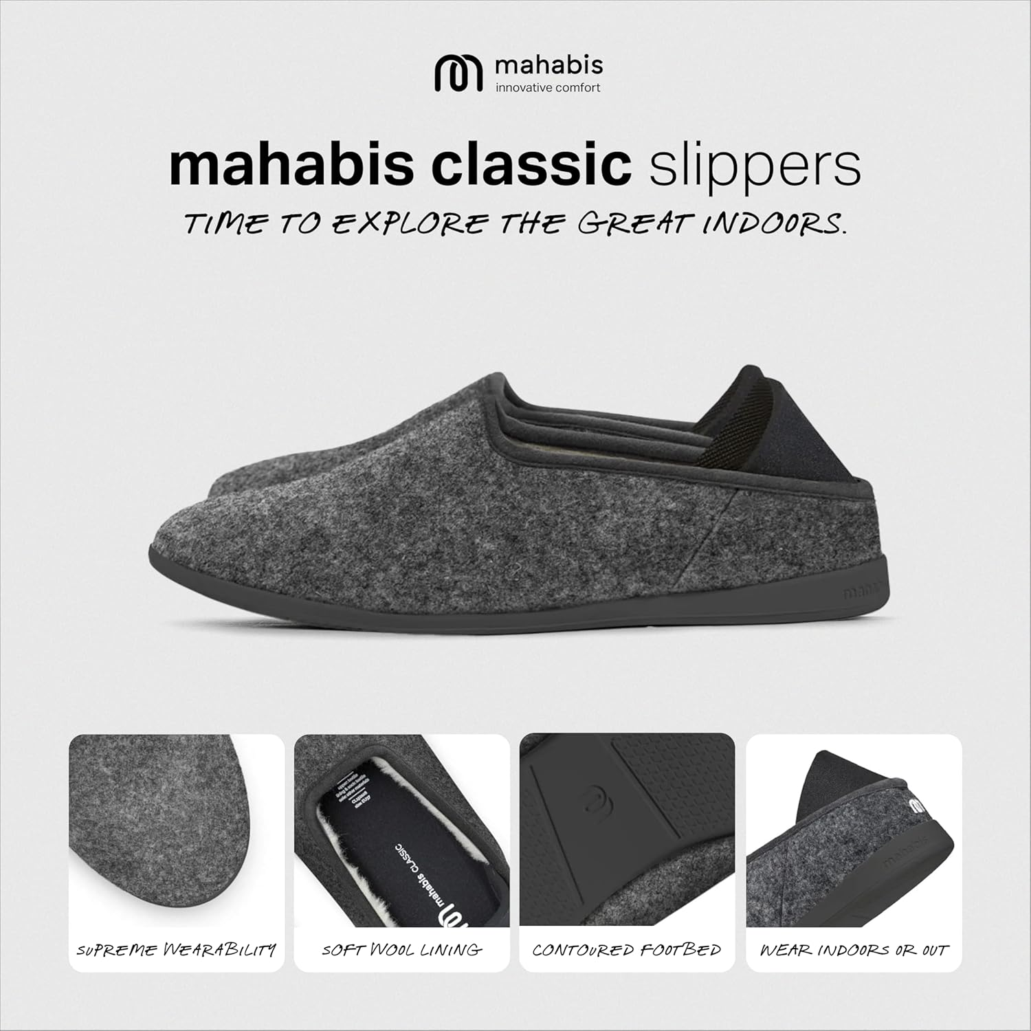 Mahabis | Unisex Slippers | Classic Collection | Premium Comfort with Refined Design & Support | Supreme Wearability & Heat Controlled | 100% Wool Lining image number 5