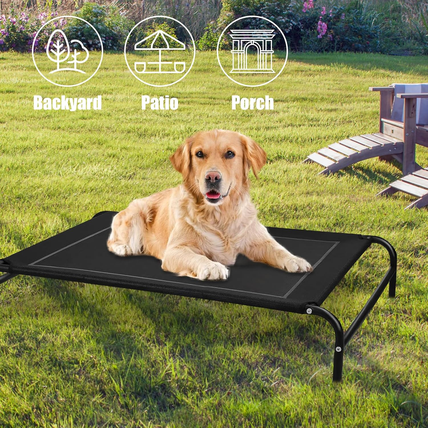 Elevated Dog Bed for Large Dogs，Raised Dog Bed Cot Cooling，Portable Pet Travel Bed for Outdoor，Washable Breathable Mesh Pet Bed with Metal image number 1