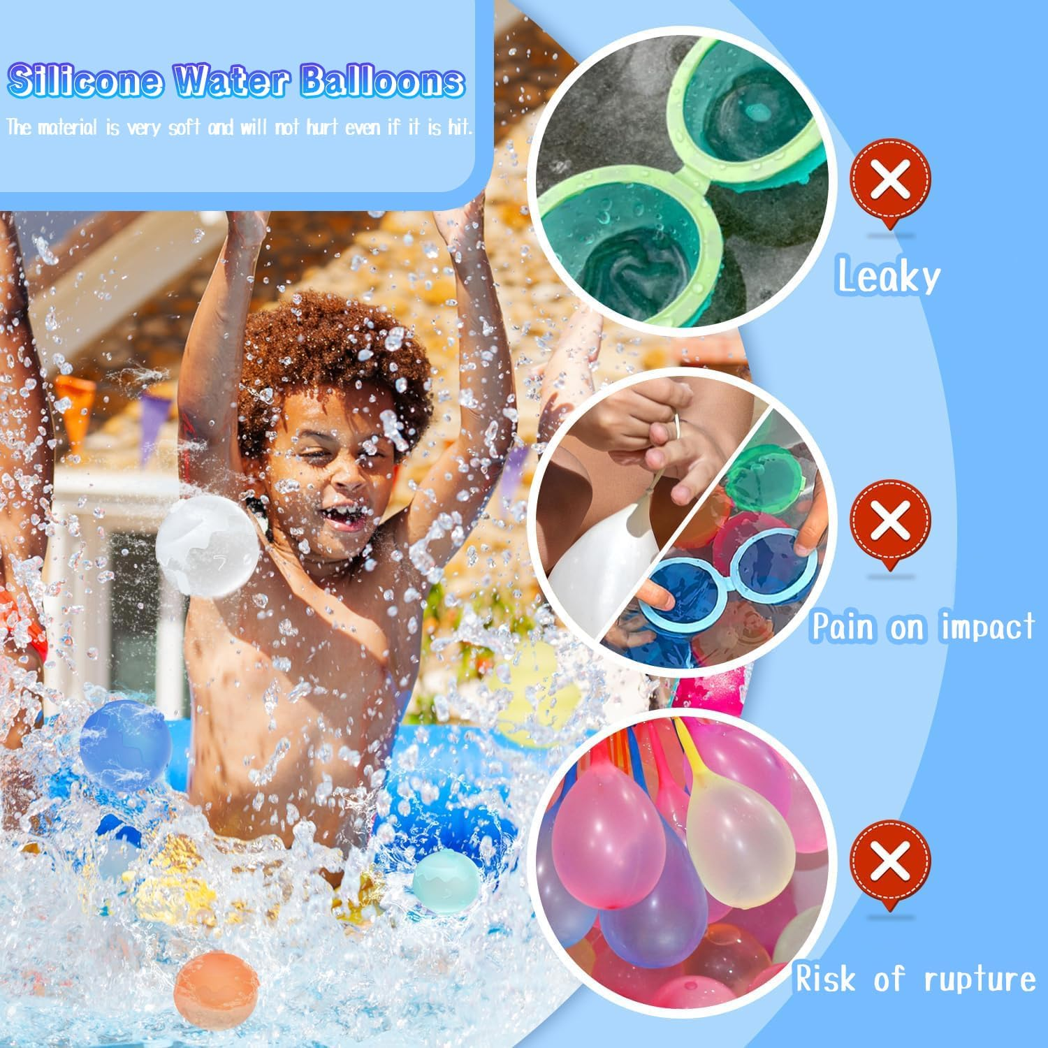 8Pcs Reusable Water Balloons, 6 Color Silicone Self Sealing Water Balls, Water Toys for Kids and Adults, Soft Water Bombs Fun Outdoor Beach Bath Water Toys Summer Swimming Pool Party Supplies image number 4