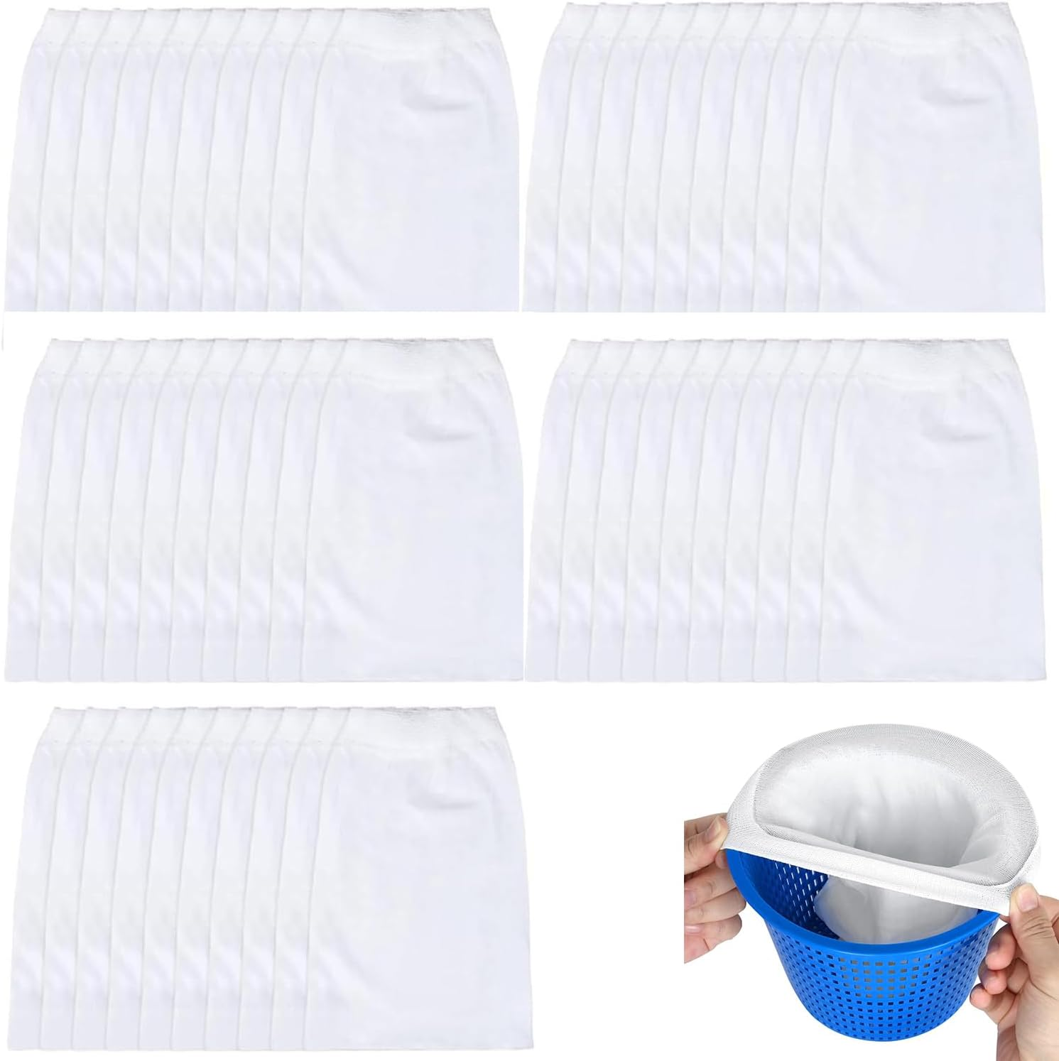 Taicols Pool Skimmer Socks, 50 Pcs Swimming Pool Skimmer Socks Baskets Skimmers Net Filter Storage Bag, Ultra Fine Mesh Screen Liner for Filters Baskets and Skimmers for Cleans Debris and Leaves Bag image number 1