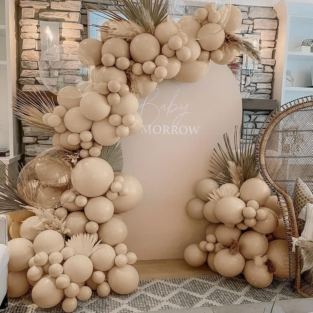 Luxurparty Double Stuffed Nude Beige Balloon Garland Apricot Brown Balloons Latex Arch Kit for Boho Baby Shower Jungle Theme Woodland Teddy Bear Birthday Party Decorations 18In 12In 5In image number 1