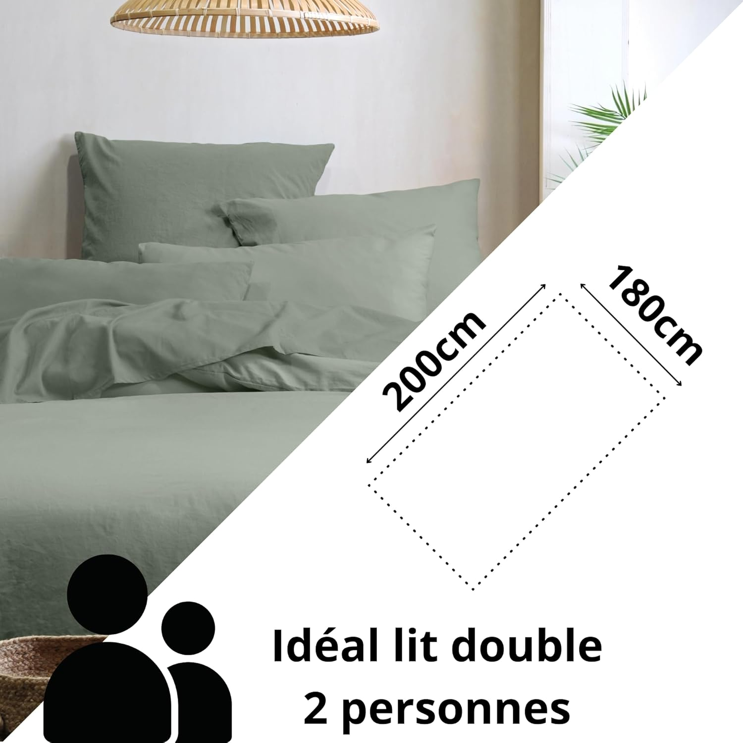 STOF - Fitted Sheet - Size 180 X 200 Cm - 100% Organic Cotton - Quality - Oeko-Tex Certified - Colour Khaki - Horizon Model - Bed Linen for Home - Soft and Comfortable image number 2