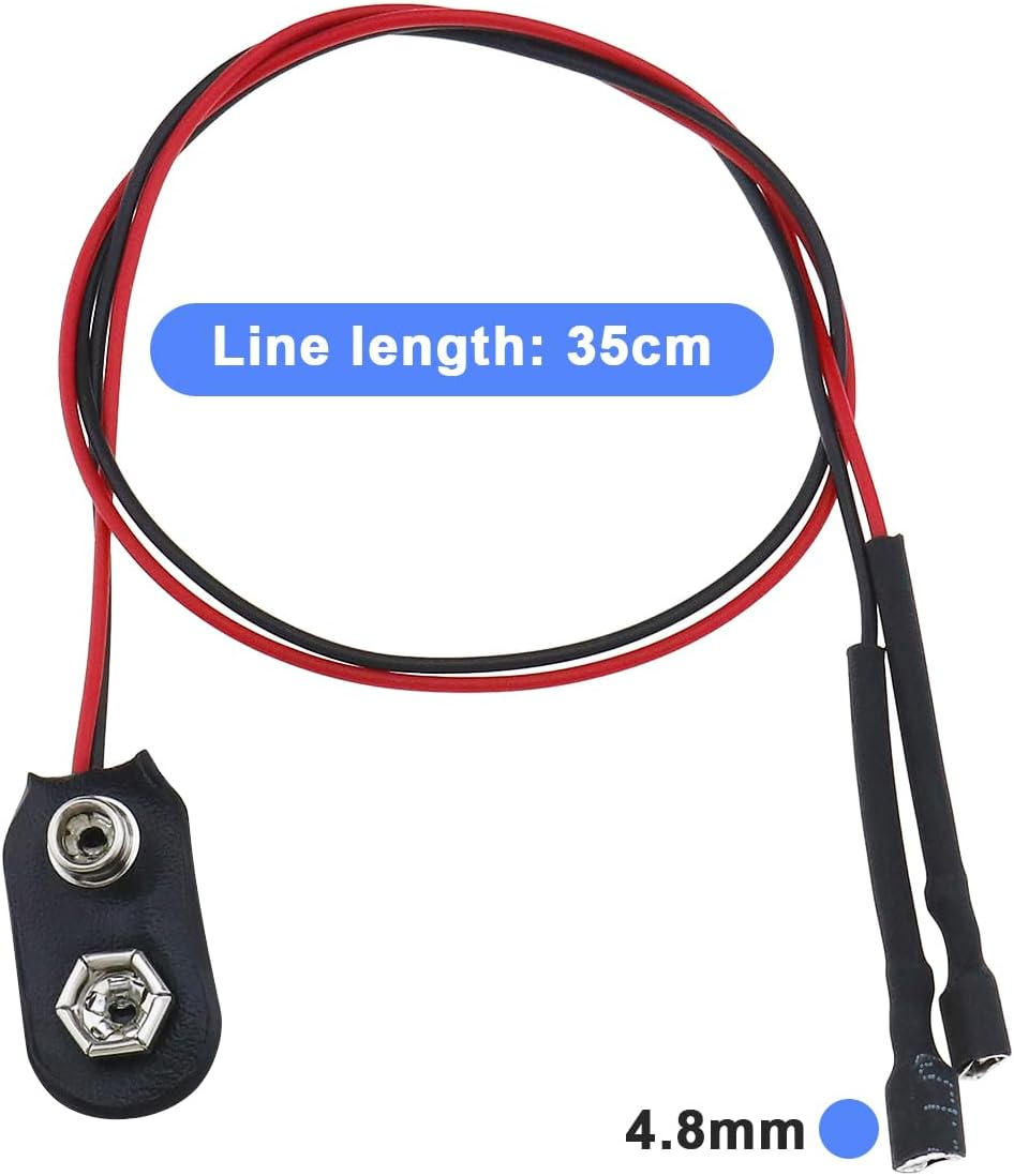 Emagtech 10PCS 9V Battery Clip Connectors Tinned Snap Strap Wire Lead & Crimp Terminals 35Cm for Power LED or Other Equipment with 9V Battery image number 3