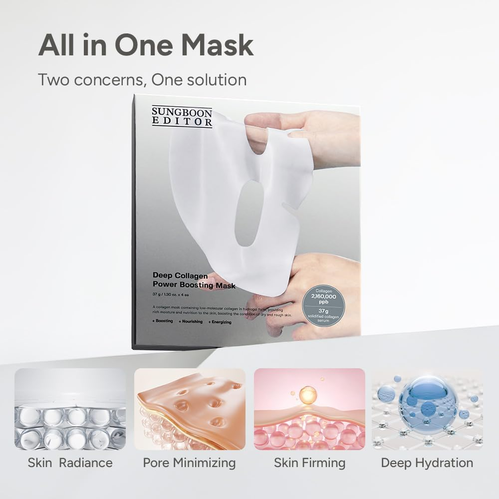 SUNGBOON EDITOR Deep Collagen Overnight Mask 37Gx4Ea | Original Hydrating Collagen Face Mask | Real Collagen 2,160,000PPB for Elasticity |Tiktok Trend Items Korean Skin Care