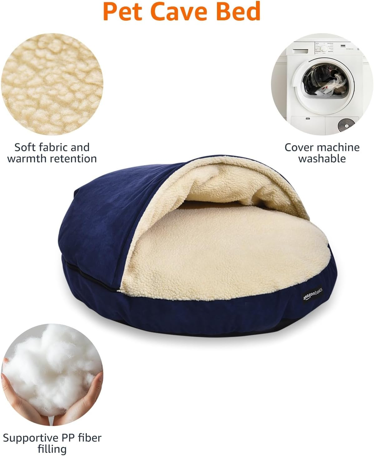 Amazon Basics Cozy Pet Cave Bed, Medium, 76 X 76 X 32 Cm, Blue image number 4