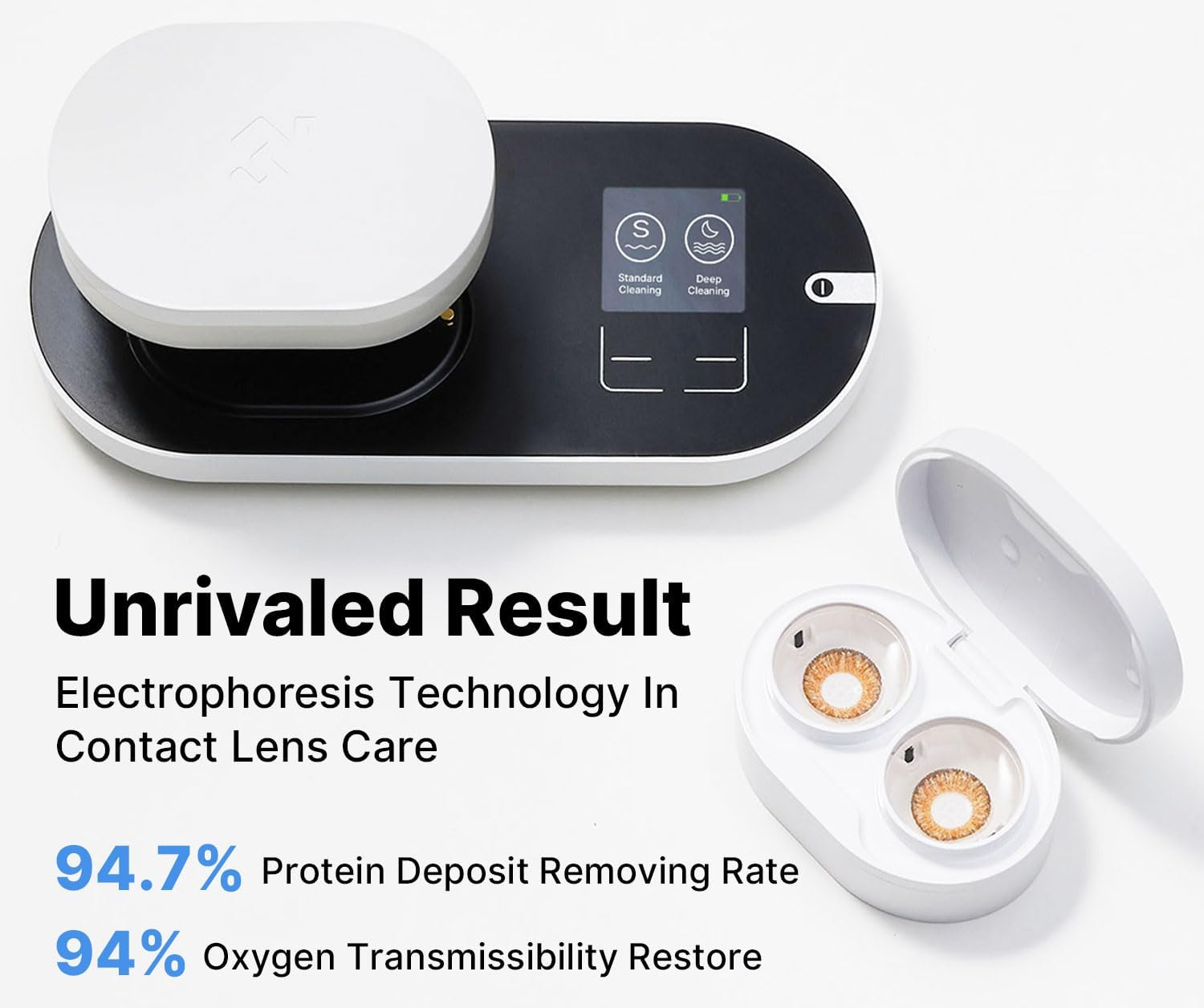 3N Reo2 Contact Lens Cleaner, Electrophoresis Technology, FDA 510K Approval, with Mirror and Tweezer, Deep Clean Daily Disposable, Weekly and Monthly Lens, Advanced Contact Lens Care Solution (White)