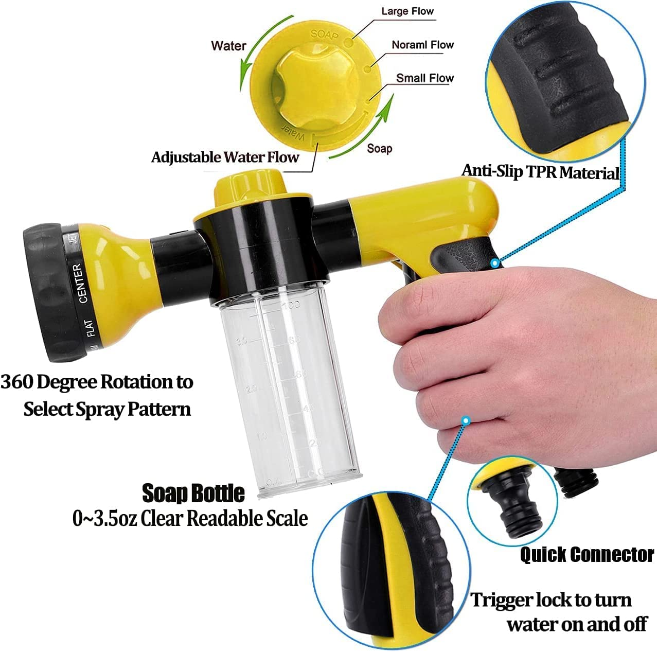 Foam Spray Nozzle for Garden Hose, High Pressure 8 Watering Pattern Foam Blaster - Car Water Gun Cleaning Tool for Watering Plants, Lawn, Patio, Car Wash, Cleaning, Showering Pet image number 4