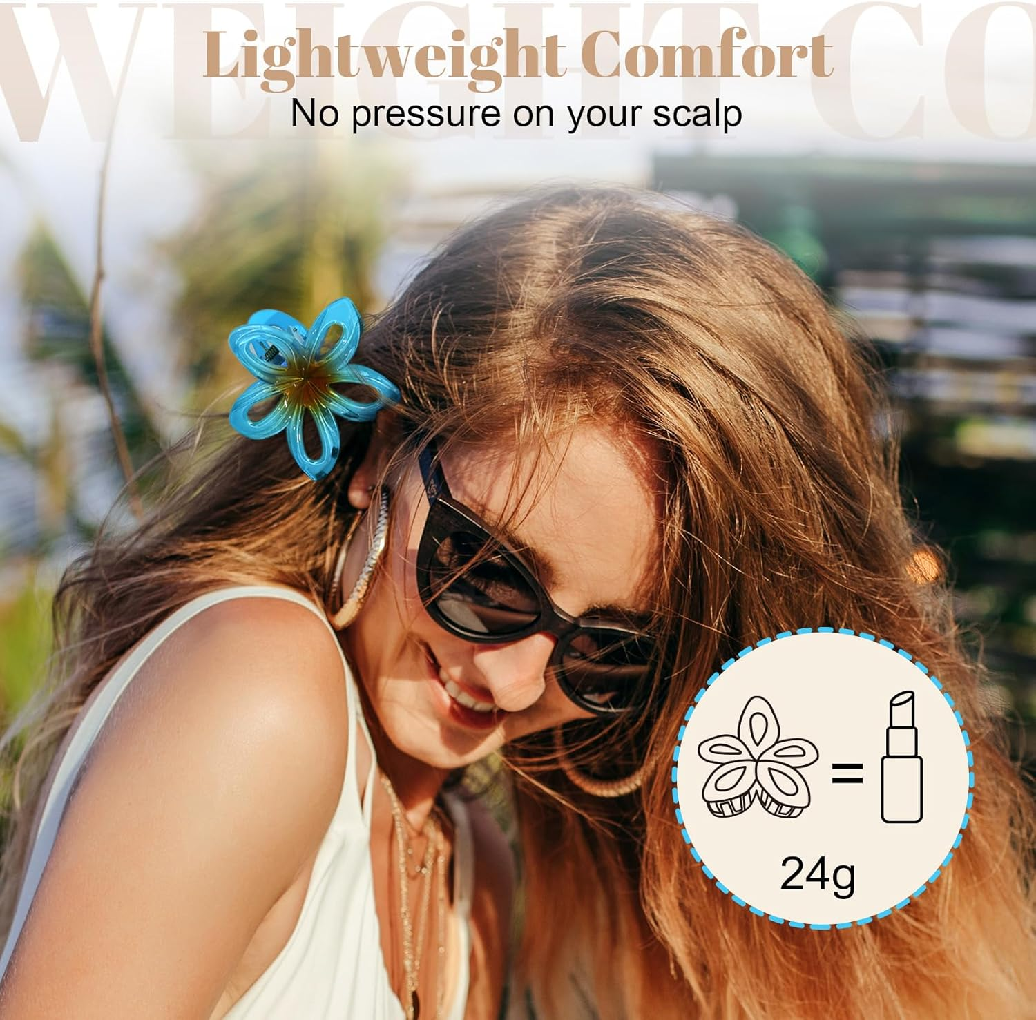 Euqvunn Flower Hair Clips 6Pcs, Hair Claw Clips Flower Claw Clips for Thick Hair, Hawaiian Flower Clips for Hair Non-Slip, Plumeria Hair Accessories Hairstyle Gifts for Women and Girl image number 6