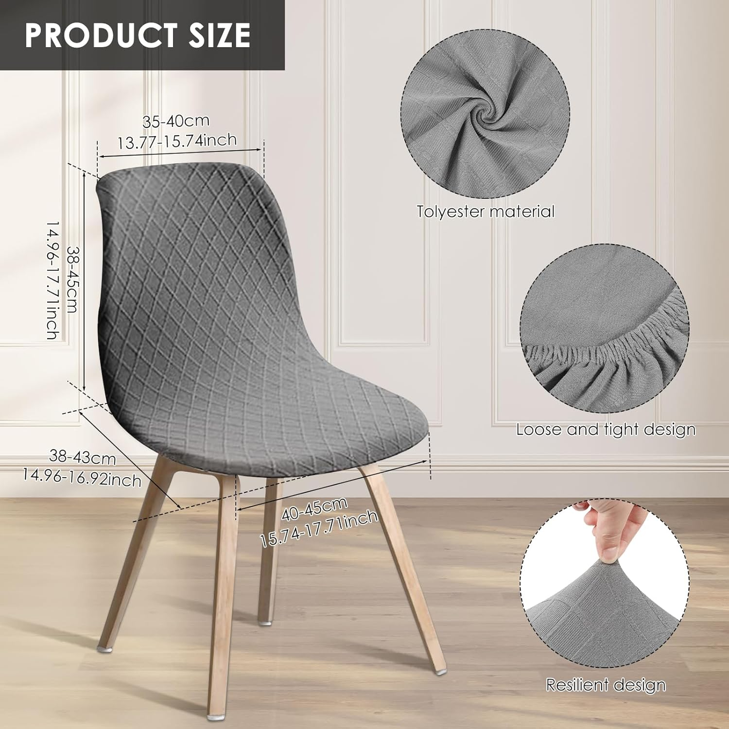 4PCS Dining Room Chair Covers, Minimalist Shell Chair Slipcovers, Elastic round Back Seat Covers, Easy to Install Arm-Less Seat Slipcover Ideal for Living Room Kitchen(Grey) - Navy image number 6