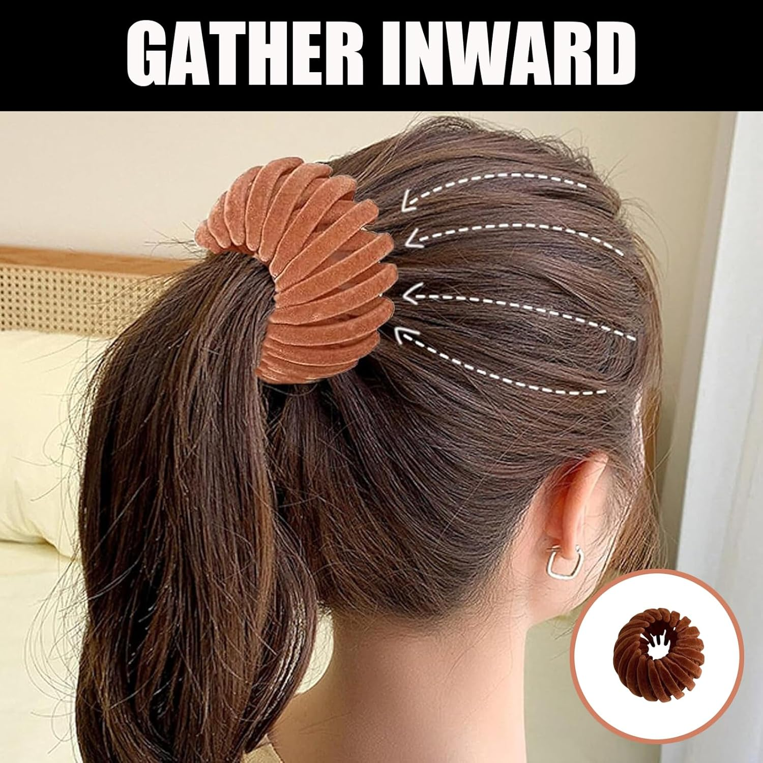 Hair Accessories for Women, Ponytail Holder, Hair Scrunchie Set, 4 Pieces, Bird Nest Hair Clips, Stretchy from 6-13 Cm, Black, Burgundy, Grey, Brown, Volume-Saving for Ponytail image number 4