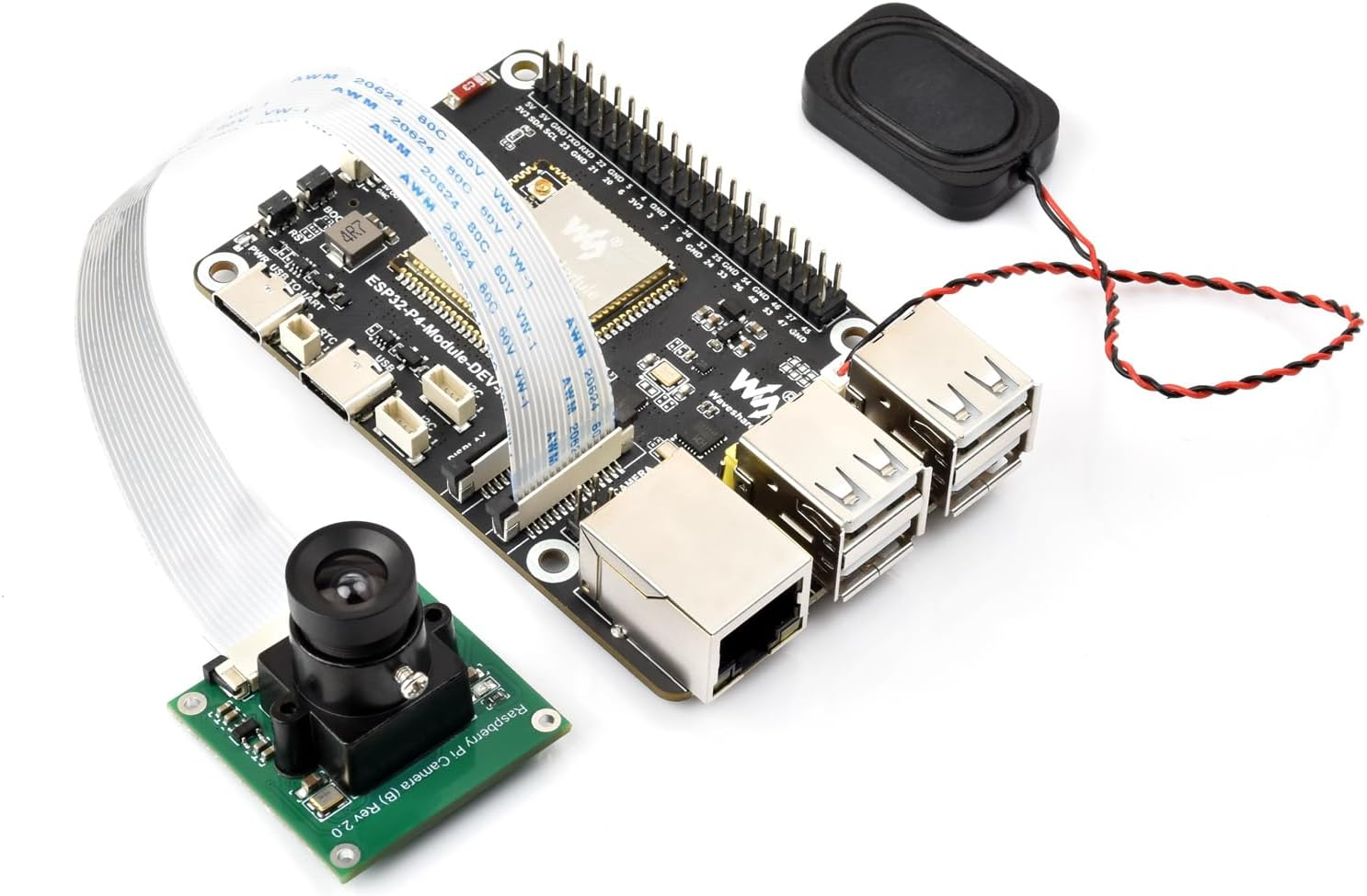 Waveshare Esp32-P4-Module-Dev-Kit-A, Esp32-P4-Module High-Performance Development Board, Based on ESP32-P4 & ESP32-C6, Supports Wi-F 6 & BT 5/BLE, with Speaker & Rpi Camera (B)