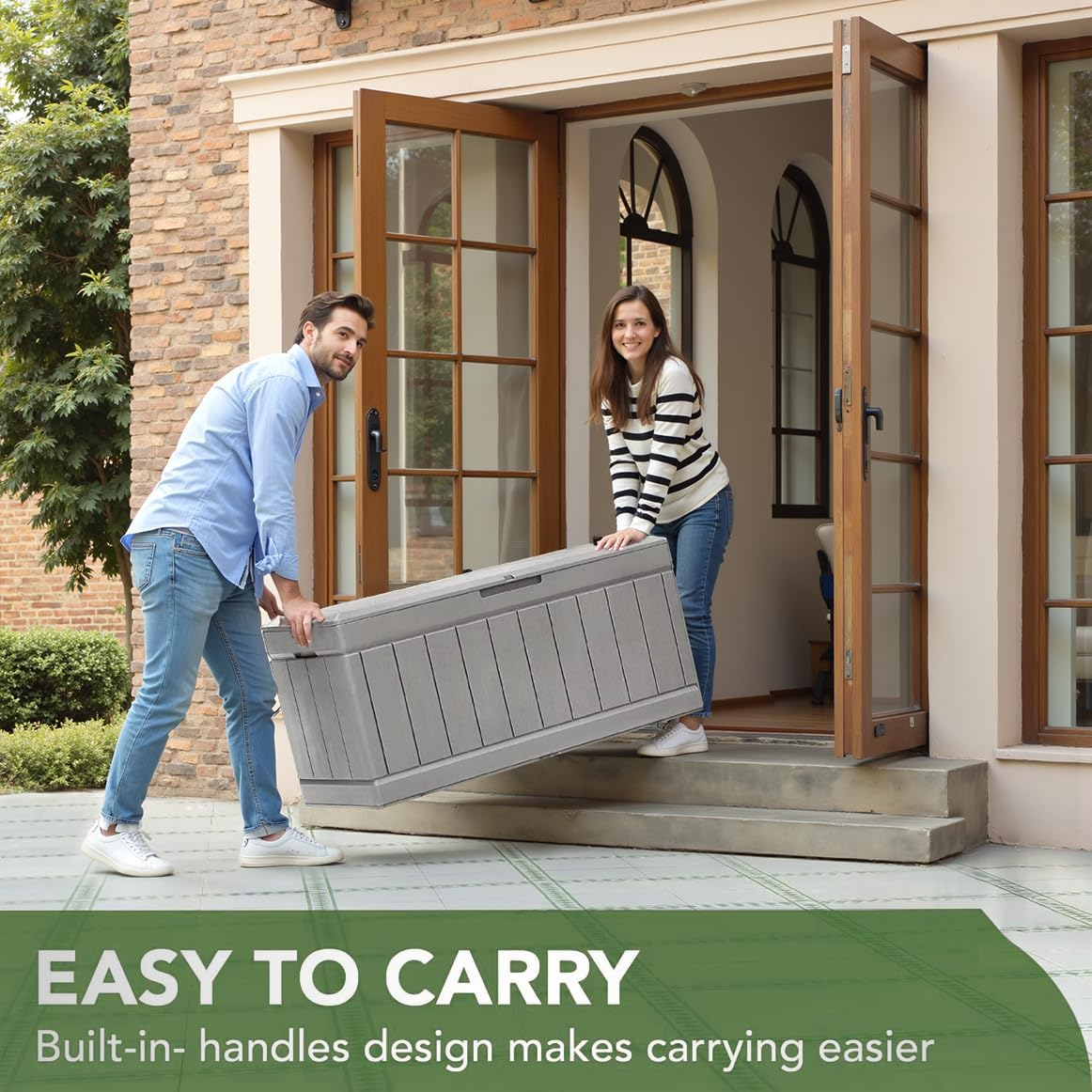 320L Lockable Resin Deck Box Waterproof Outdoor Storage Container for Patio Furniture Cushions & Pillows (Grey) - Grey image number 4