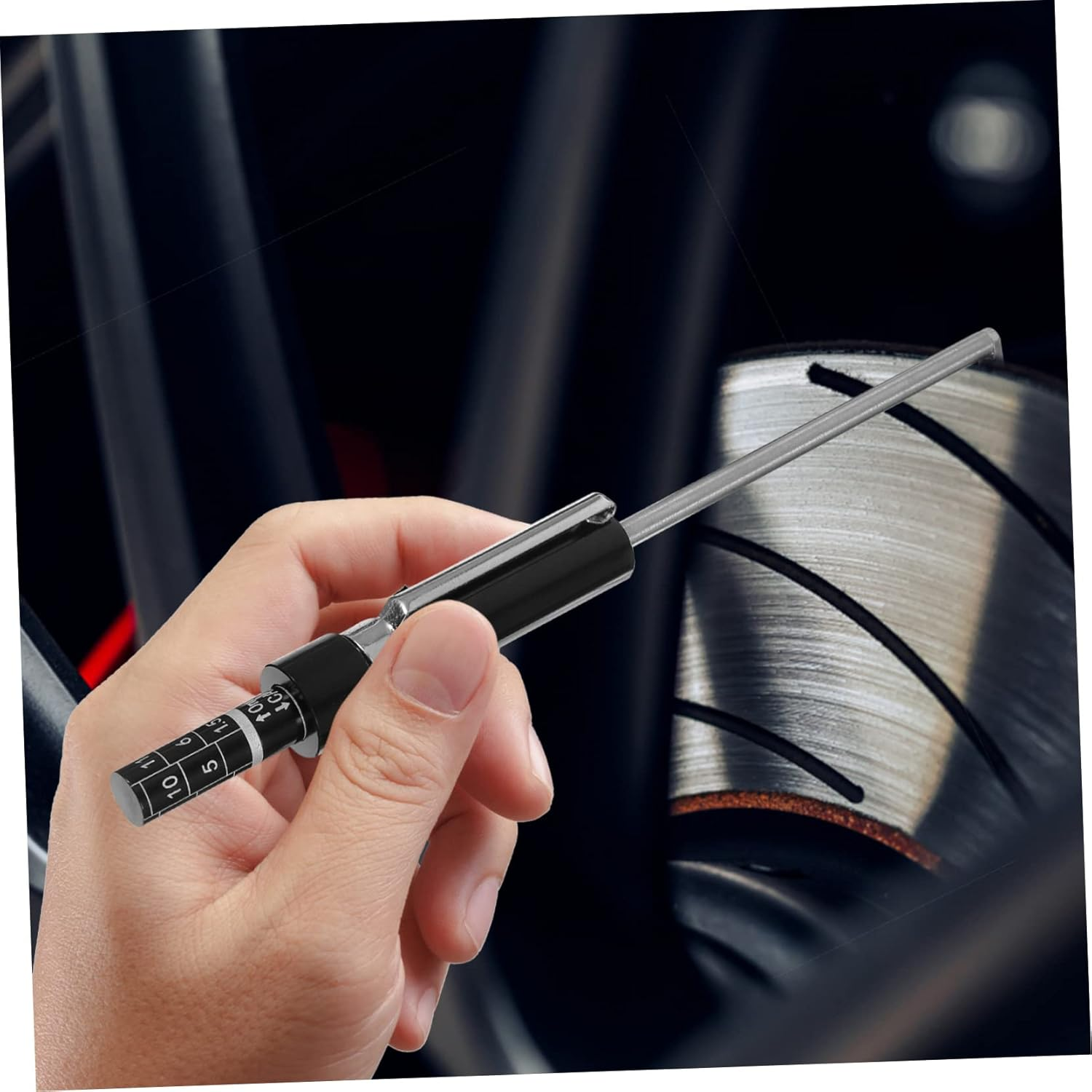 Beatifufu Brake Pad Thickness Gauge Tire Tread Depth Ruler Car Depth Gauge Practical Measuring Tool Plastic Iron Easy Read image number 2