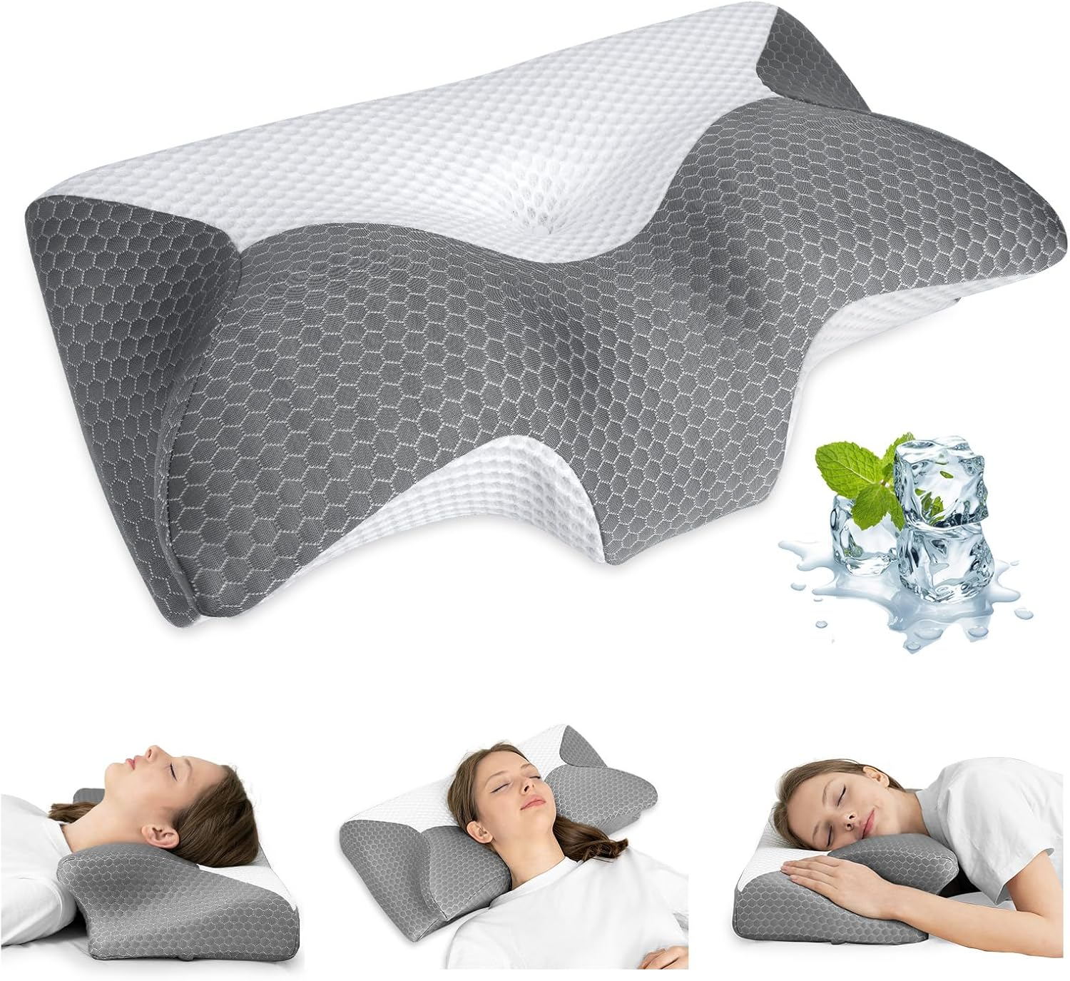 HOMCA Cervical Pillow, Ergonomic Memory Foam Pillow for Neck and Shoulder Pain Relief with Cooling Ice Silk Pillowcase, Orthopedic Neck Bed Pillow for Side, Back and Stomach Sleepers image number 6
