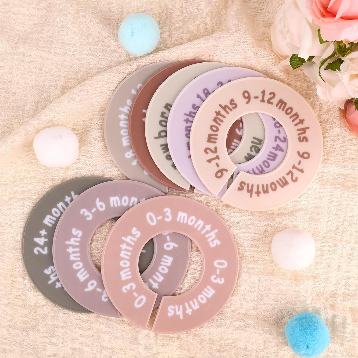 8Pcs Baby Clothes Dividers for Closet, Plastic Nursery Closet Organizers round Size Dividers for Newborn Toddler Age Labels Wardrobe Decor & Storage Solution