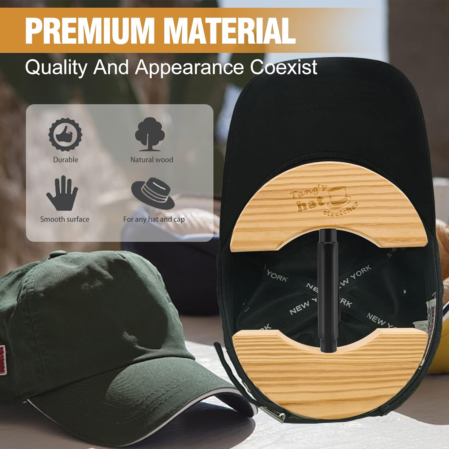 Tang'Swooden Hat Stretcher,Adjustable Turn Buckle Hatstretcher Forfitted Hats.Onesizeunisex Adultshatshaper, Suitsforall Hat image number 2