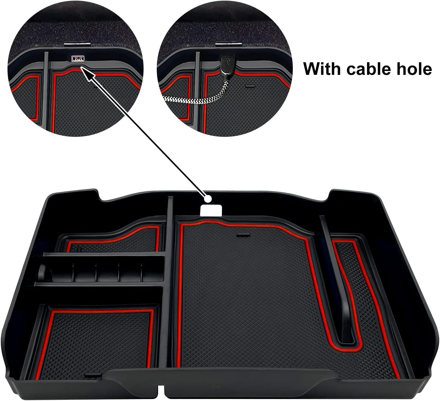 Center Console Organizer Fit for Dodge RAM 1500 2500 3500 2024 2023 2022 2021 2020 2019 Accessories Interior Storage Box Armrest Storage Tray (Red) image number 6