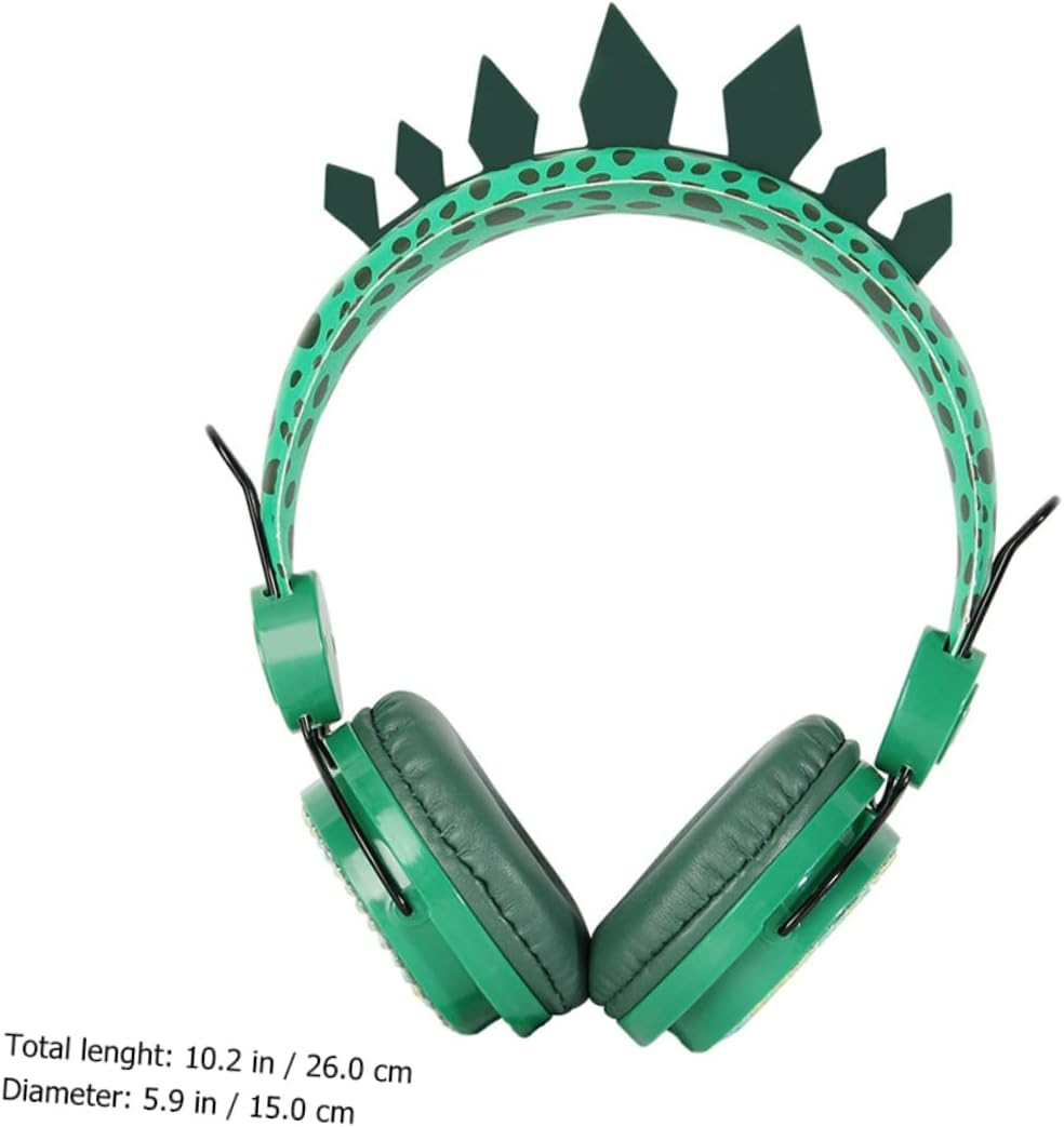 SHINEOFI Children On-Ear Headphones with Microphone for Boys and Girls, Dinosaur Cartoon Design, Wired Over-Ear Headset Suitable for School and Computer Use, Green Color image number 2