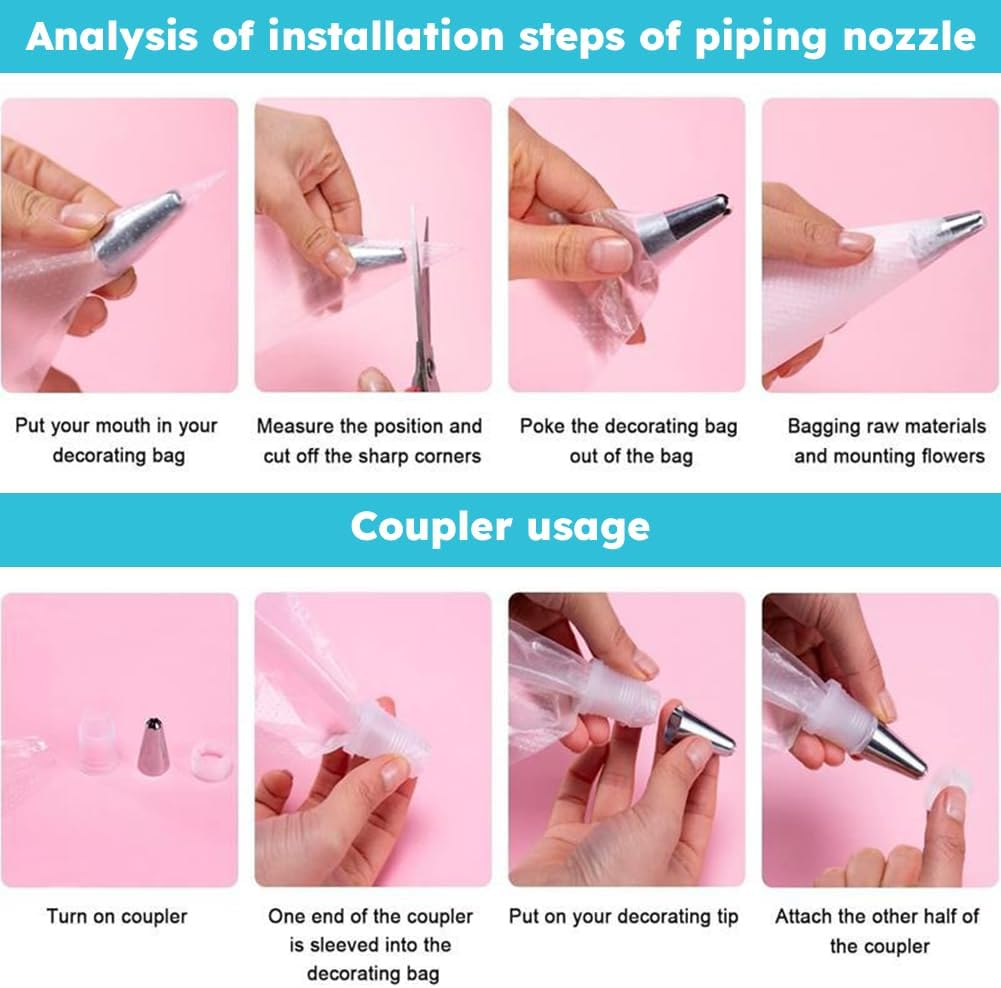 44 Pcs Icing Piping Bags and Tips Set-Cookie, Cake Decorating Set, Piping Icing Nozzles with Reusable Silicone Piping Bag, Suitable for Cakes, Cupcakes, Cookies image number 2