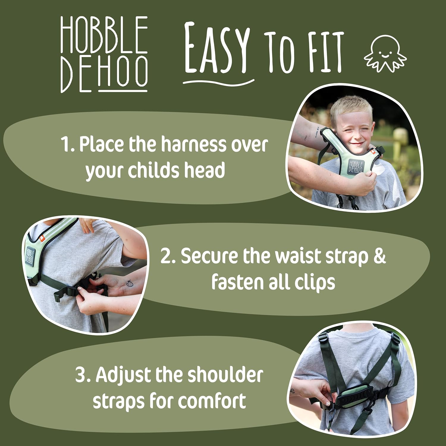Hobbledehoo Child Harness Safety for Kids Toddlers Aged 2-7 Walking Supporting SEN Special Needs Leash (Green)