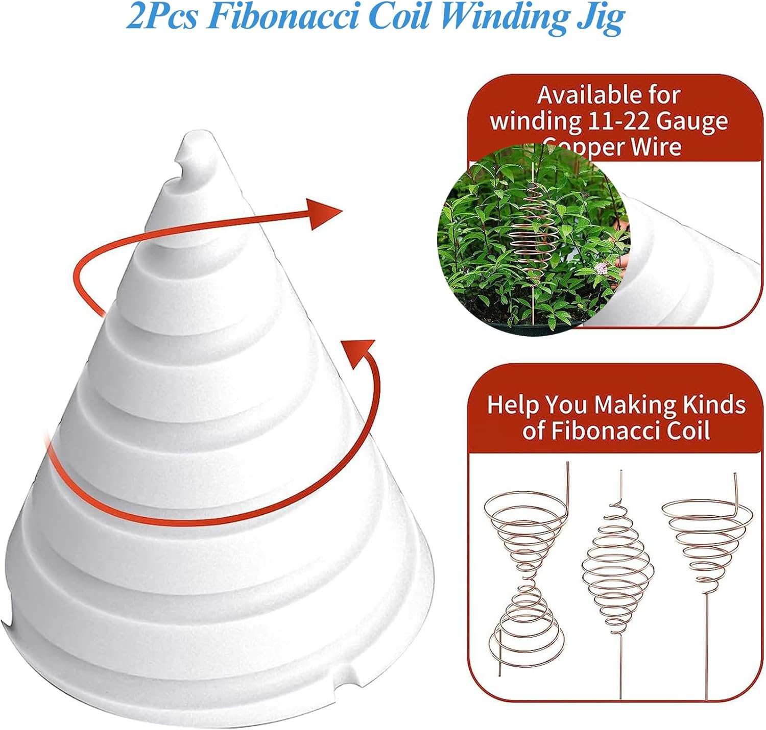 2 Pcs Fibonacci Coil Winding Jig - for Electroculture Copper Gardening Antenna, Upgraded Electro Culture Gardening Antenna Wire Antenna Jig, Copper Garden Tools (Small and Large)