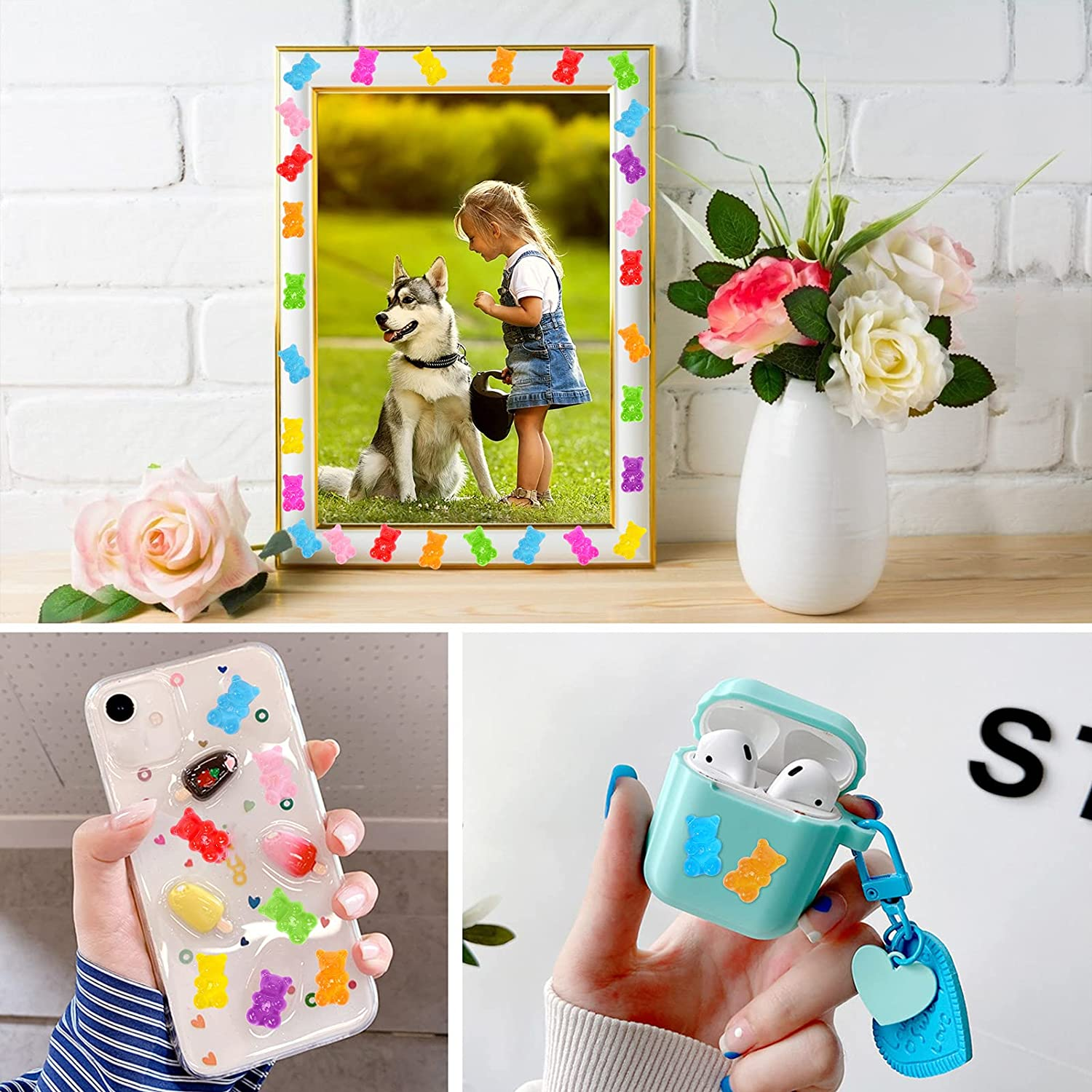 Palksky 160 Pcs Nail Charms - 3D, Gummy Bear Nail Charms for Nail Decoration, Kawaii Nail Art Supplies (8 Colors) image number 2