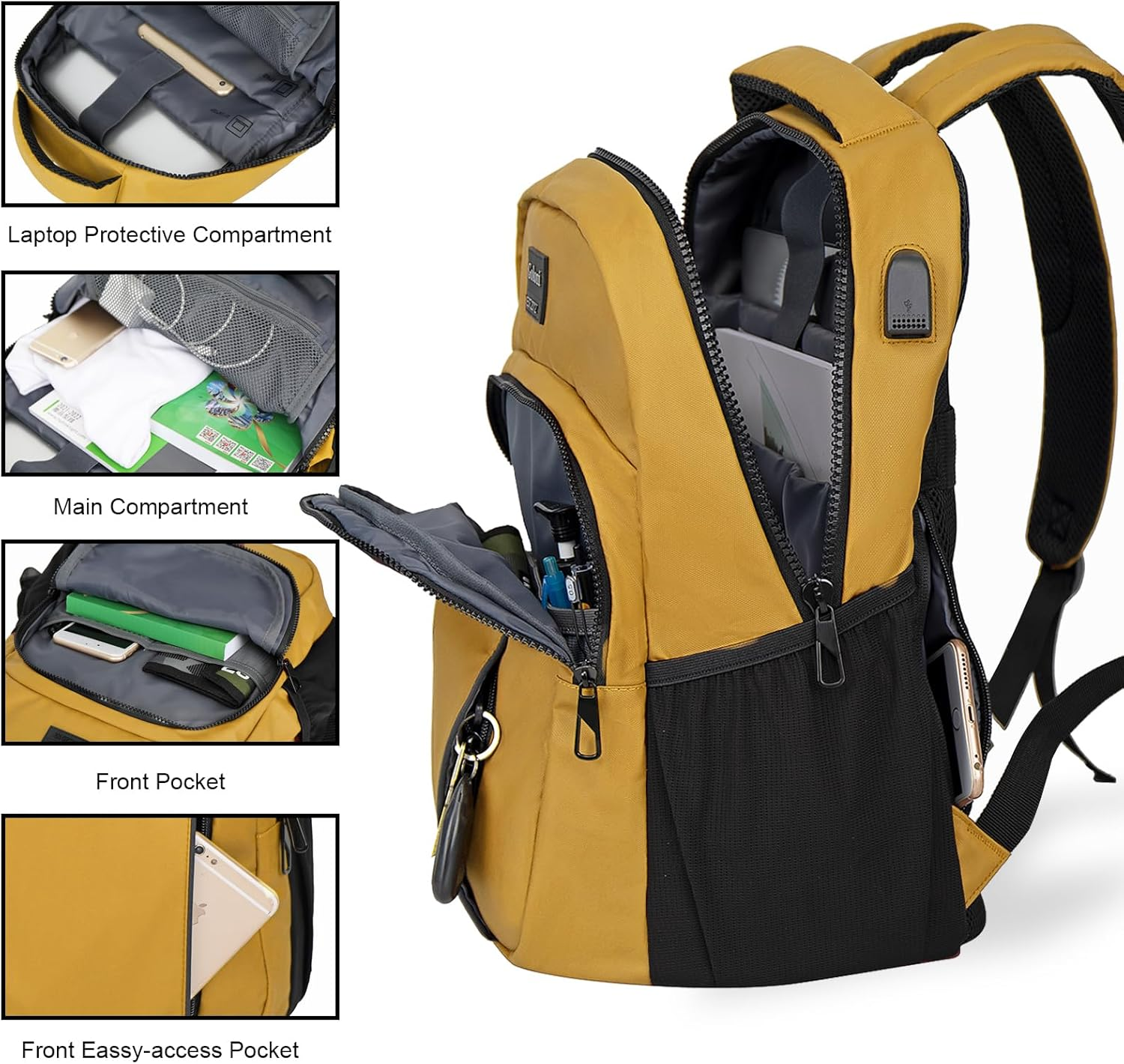 Goloni Lightweight Casual Laptop Backpack，Classic Carry-On Travel Bag，With USB Charging Port for Men and Women - Blue image number 6