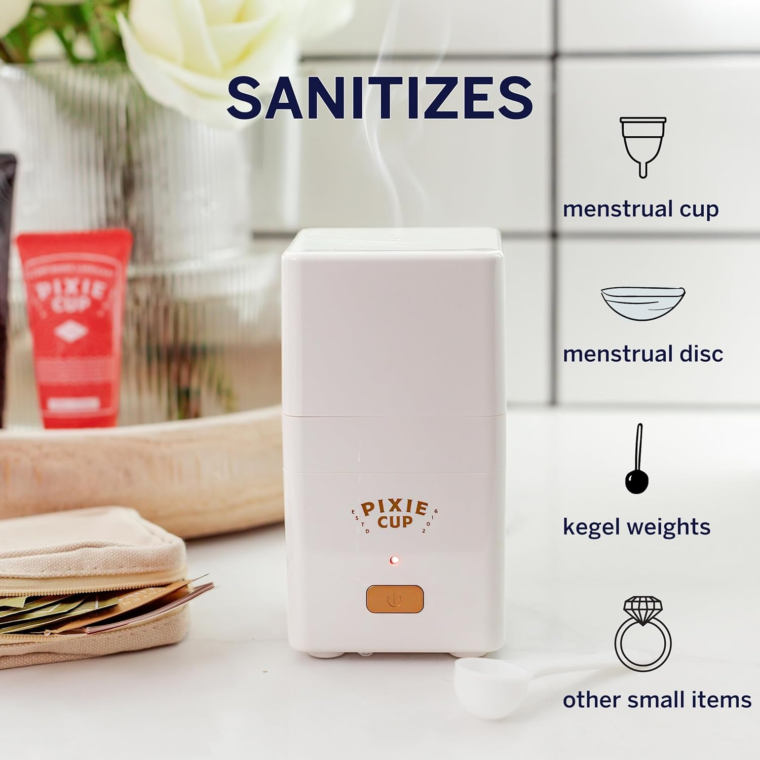 Pixie Menstrual Cup Sterilizer - Ranked 1 for the Best Steamer - Kills 99.9% of Germs with Cleaner Steam - Wash Your Period Cup or Disc in 3 Minutes! - Automatic Timing Shut-Off Switch image number 3